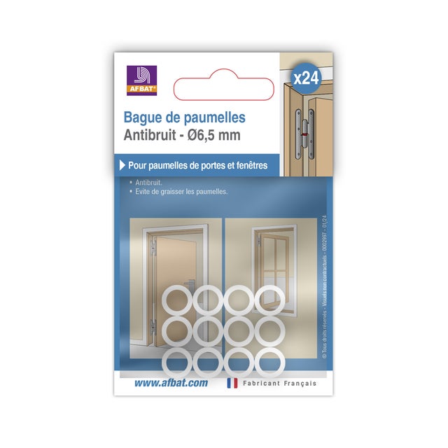 24 bagues de paumelles antibruit PTFE pour porte, L.7 x Diam.6.5 mm AFBAT