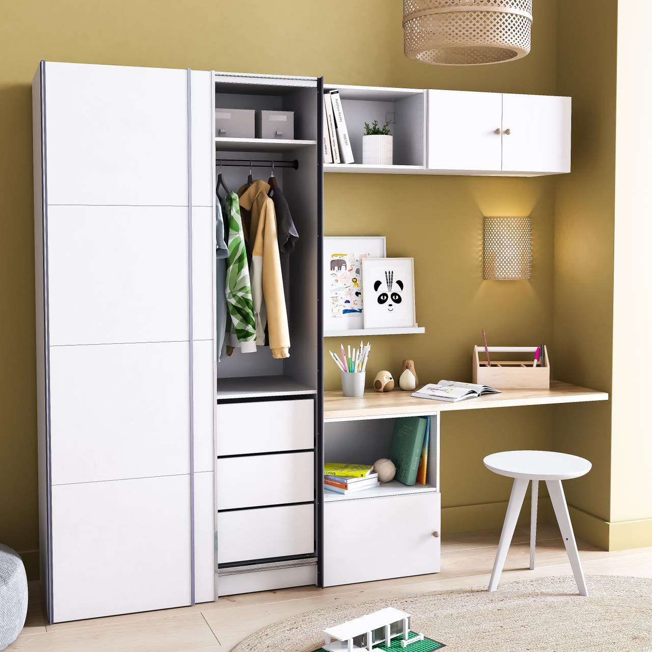 Diapositive Roupeiro de correr e escritório branco EVO'M