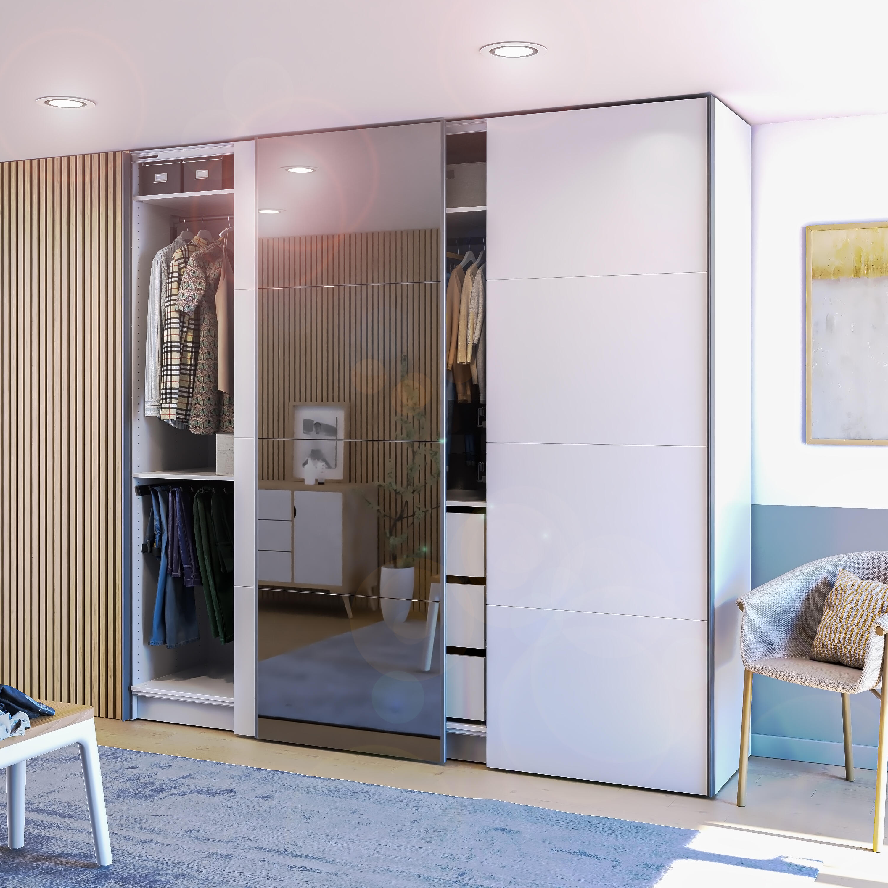 4 Paineis para porta de correr branco 230,4x80 cm Spaceo Evo'M Riga - 3