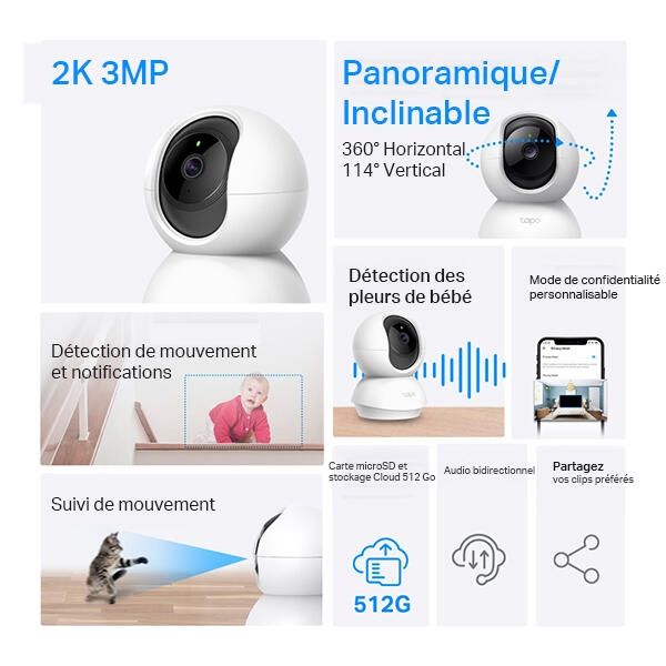 Caméra wifi panoramique intérieure TC71, Tapo - 6