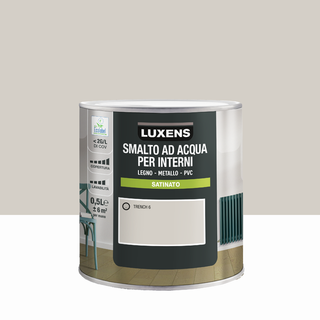 Smalto da interno base acqua per mobile superlavabile LUXENS Legno, metallo e PVC Beige Trench 6 satinato 0.5 L