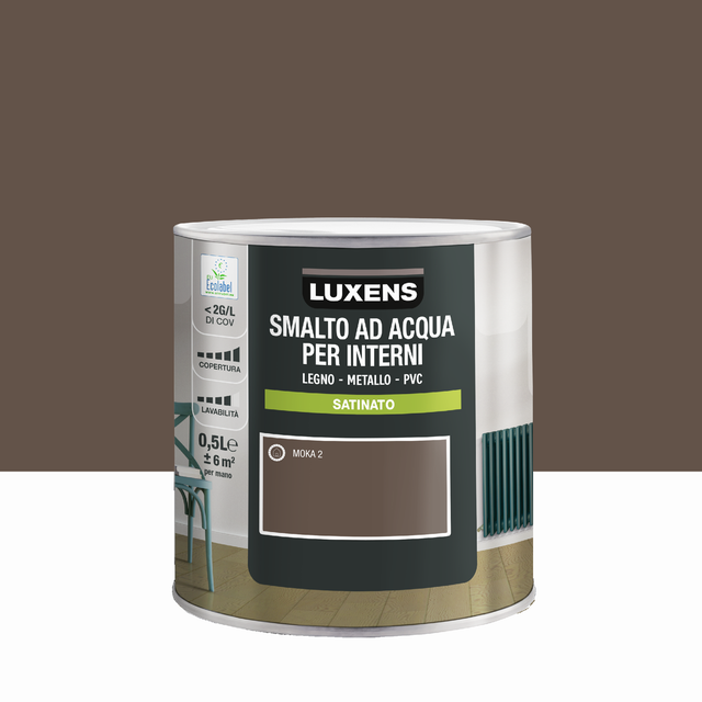 Smalto da interno base acqua superlavabile LUXENS Legno, metallo e PVC marrone moka 2 satinato 0.5 L
