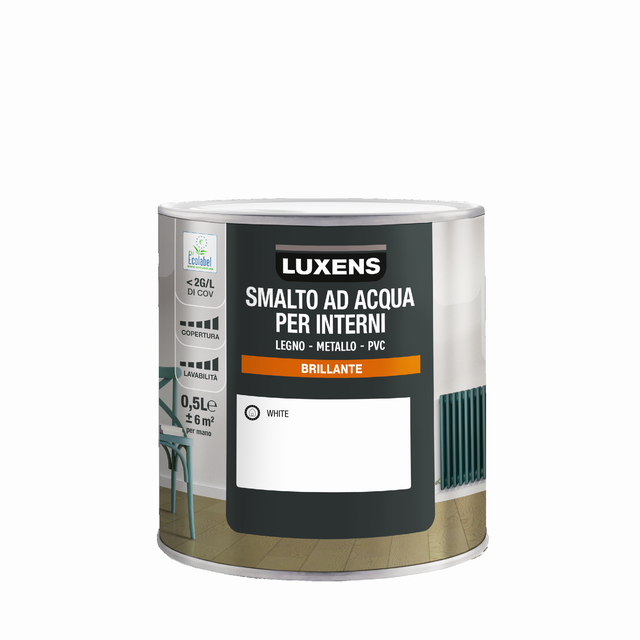Smalto da interno per mobile super lavabile, LUXENS Legno, metallo e PVC bianco white lucido, 0.5 L