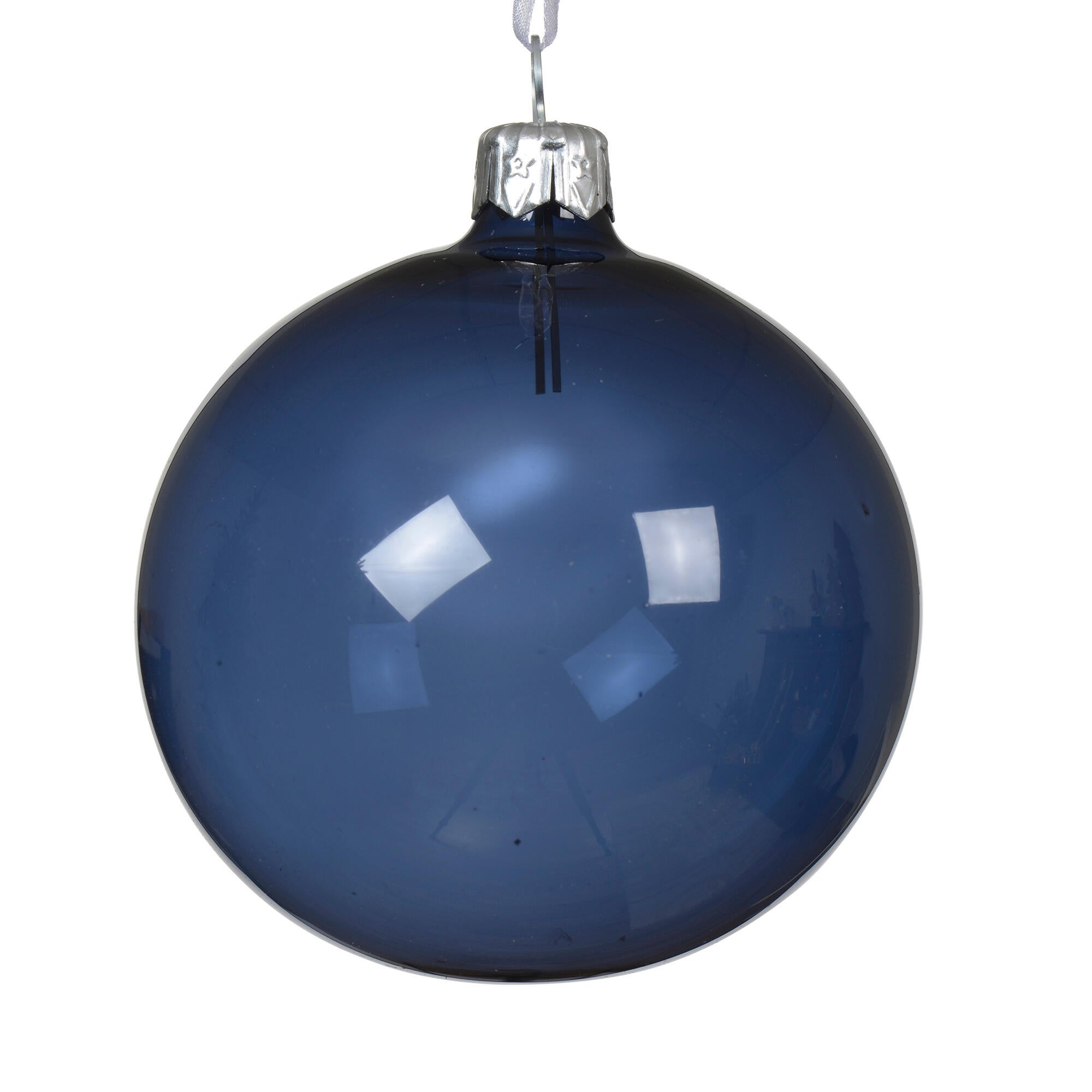 Bola de navidad de cristal transparente/azul 8 cm de ø