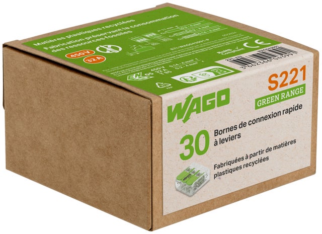 Lot de 30 bornes Wago green à levier 3 fils, 0,14 à 4mm²