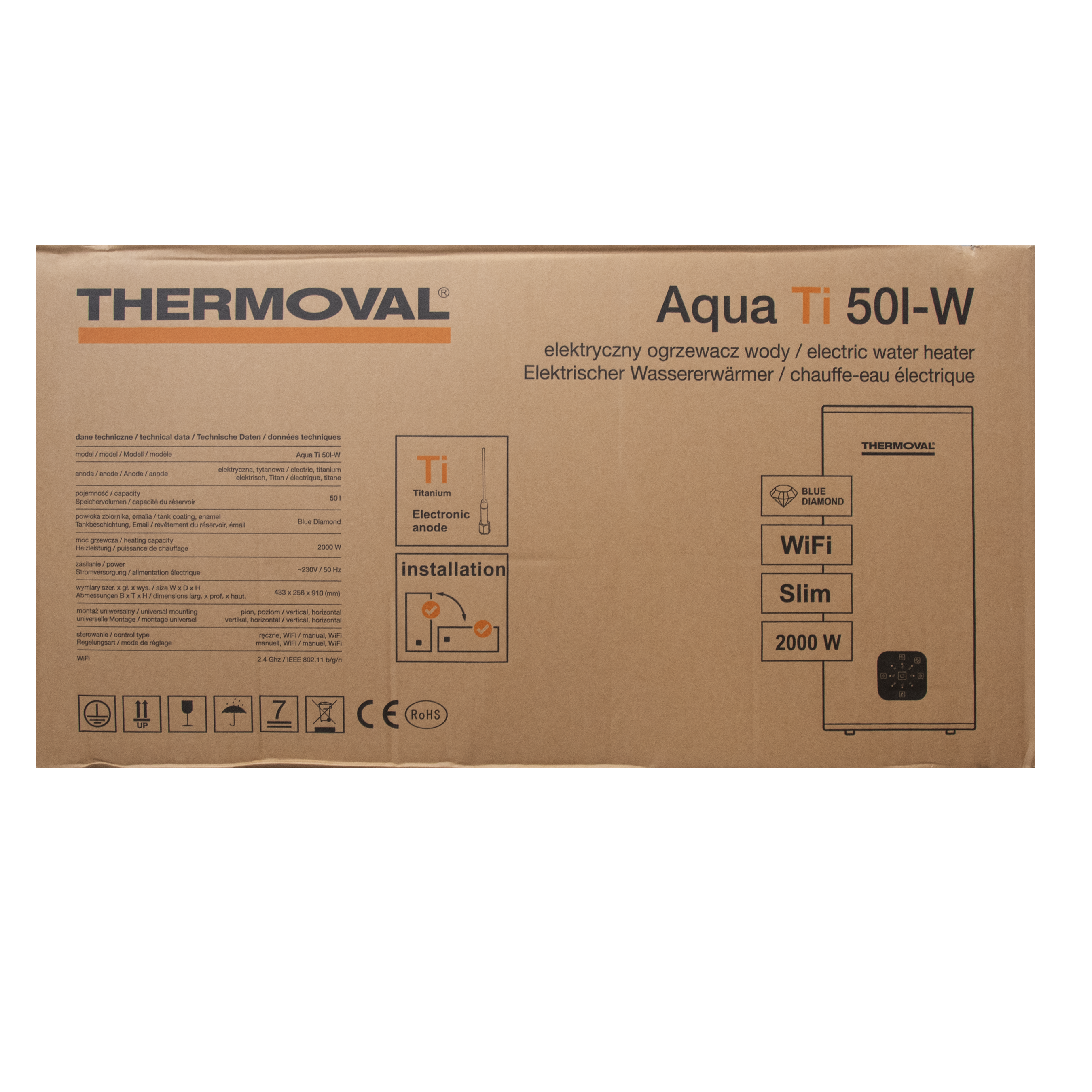 Elektryczny pojemnościowy podgrzewacz wody AQUA Ti-50L-W WiFi THERMOVAL - 2