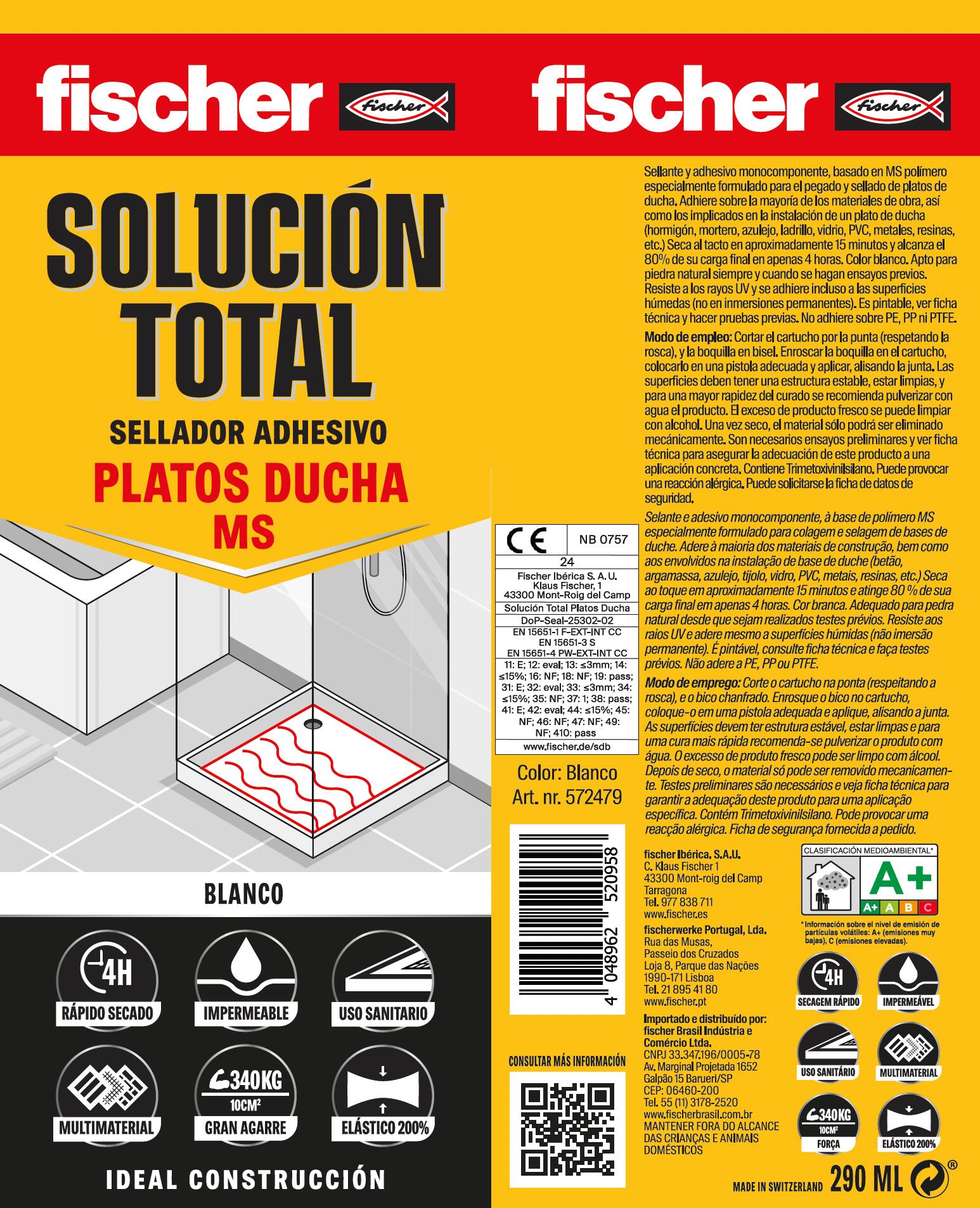 Masilla, silicona o sellador FISCHER 290 ml blanco - 2
