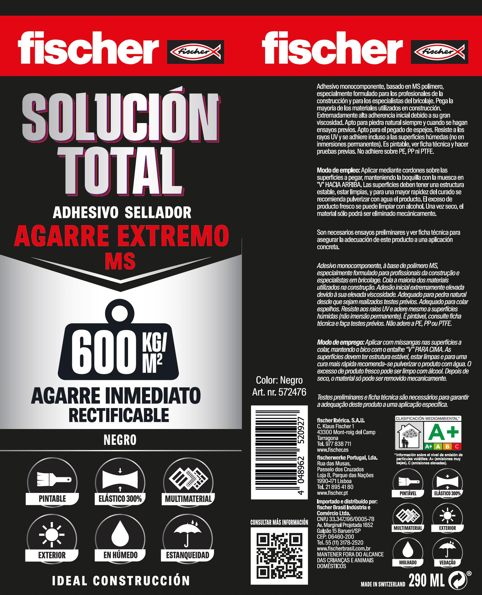 Masilla, silicona o sellador FISCHER 290 ml negro - 2