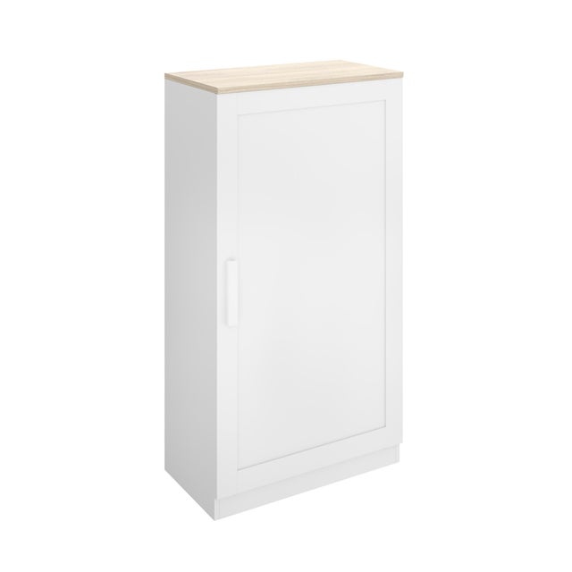 Zapatero Classic con 1 compartimento para 21 pares en melamina color blanco y roble 60x112.6x35 cm