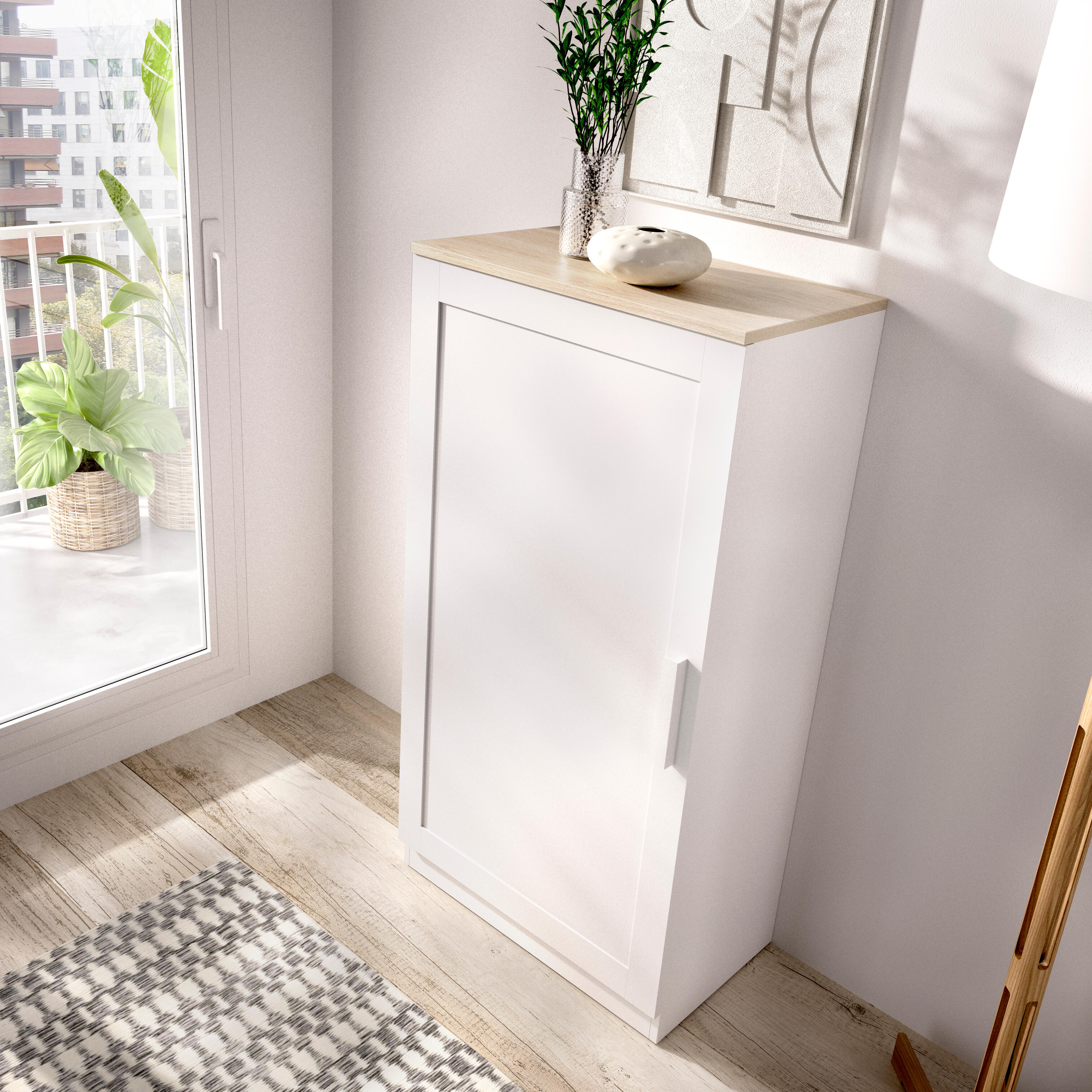 Zapatero Classic con 1 compartimento para 21 pares en melamina color blanco y roble 60x112.6x35 cm - 5