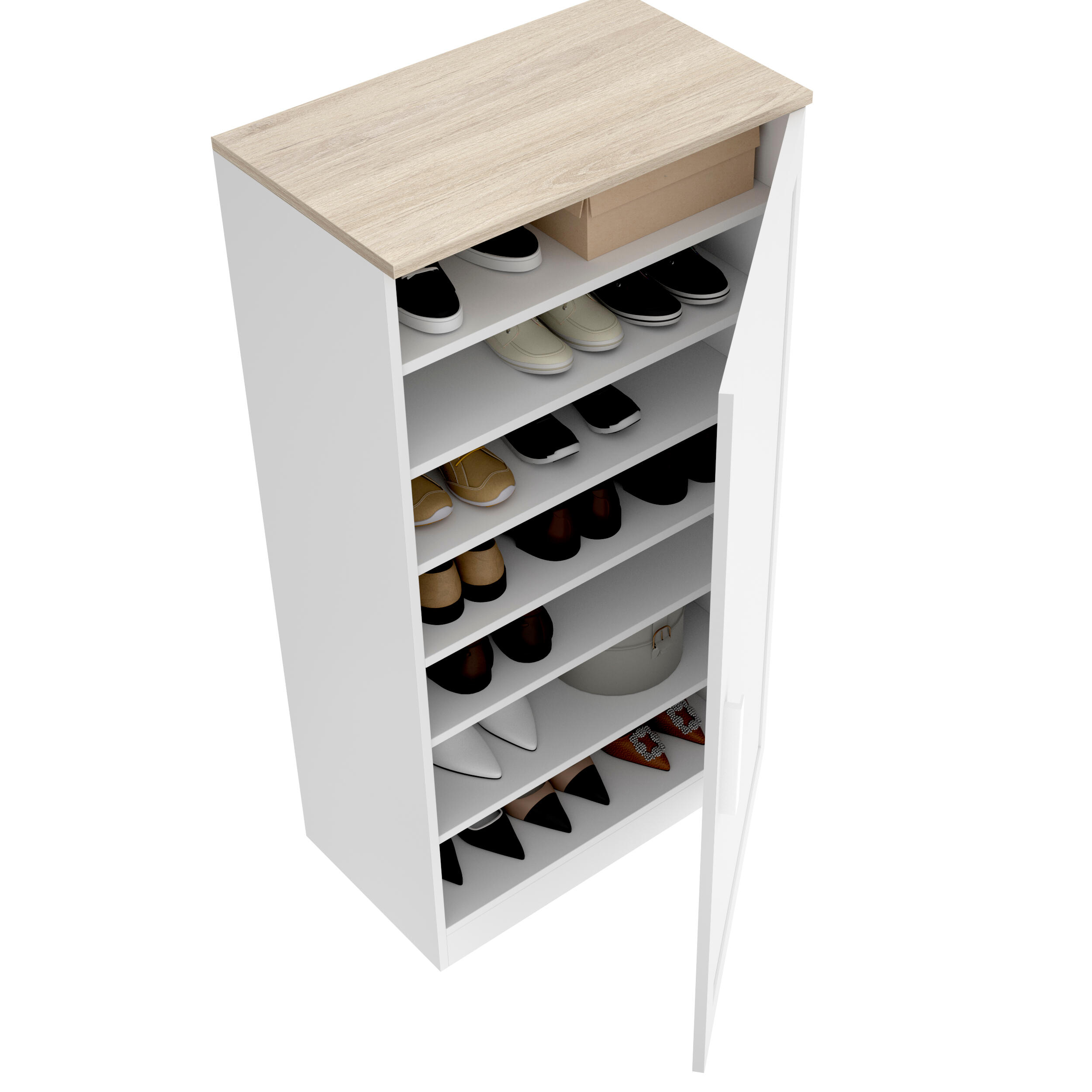 Zapatero Classic con 1 compartimento para 21 pares en melamina color blanco y roble 60x112.6x35 cm - 4