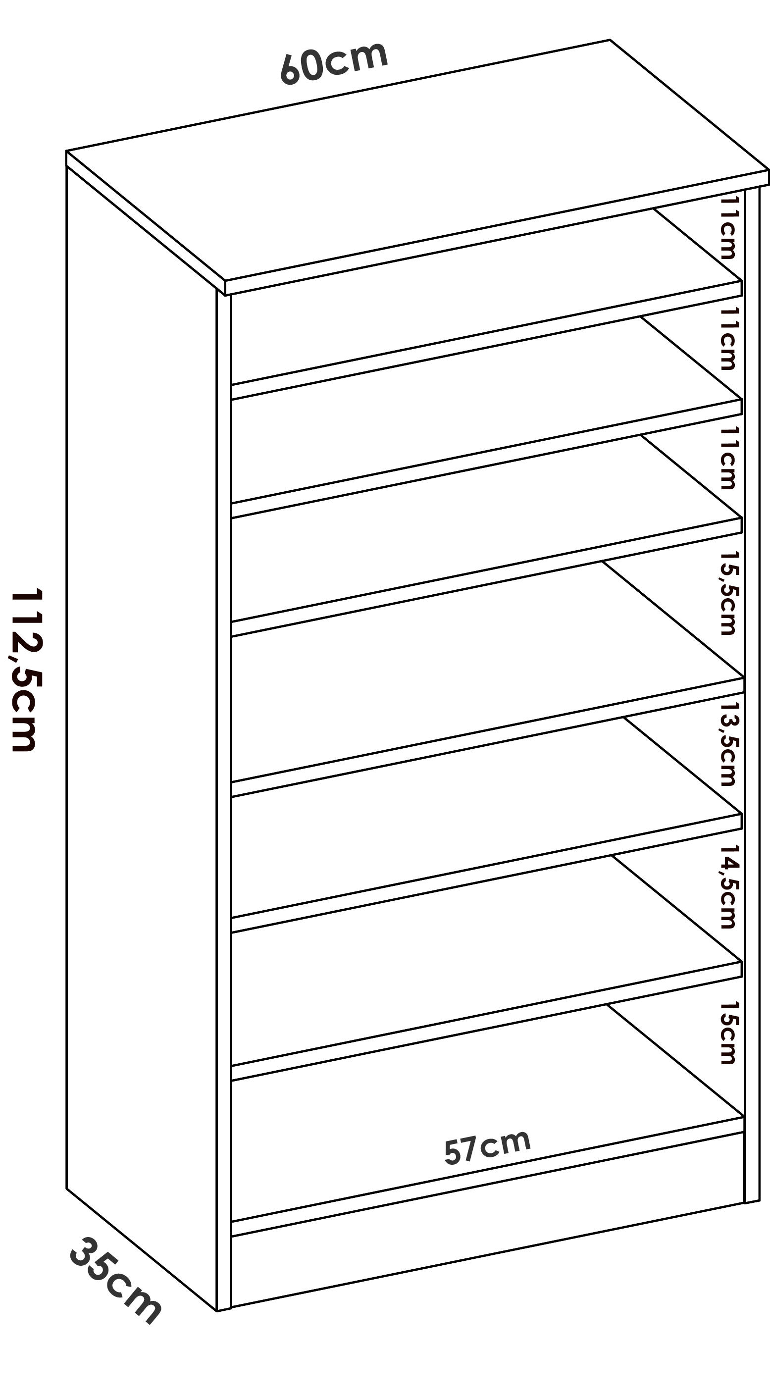 Zapatero Classic con 1 compartimento para 21 pares en melamina color blanco y roble 60x112.6x35 cm - 8