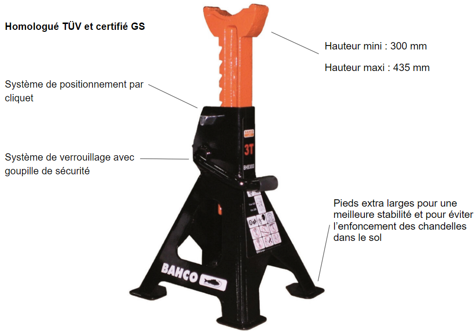 Chandelles De Support BGS DIY 93002 - Capacité 1500 Kg Par Paire, Hauteur Réglable 322-490 Mm, Idéales Pour Travaux Sous Véhicule