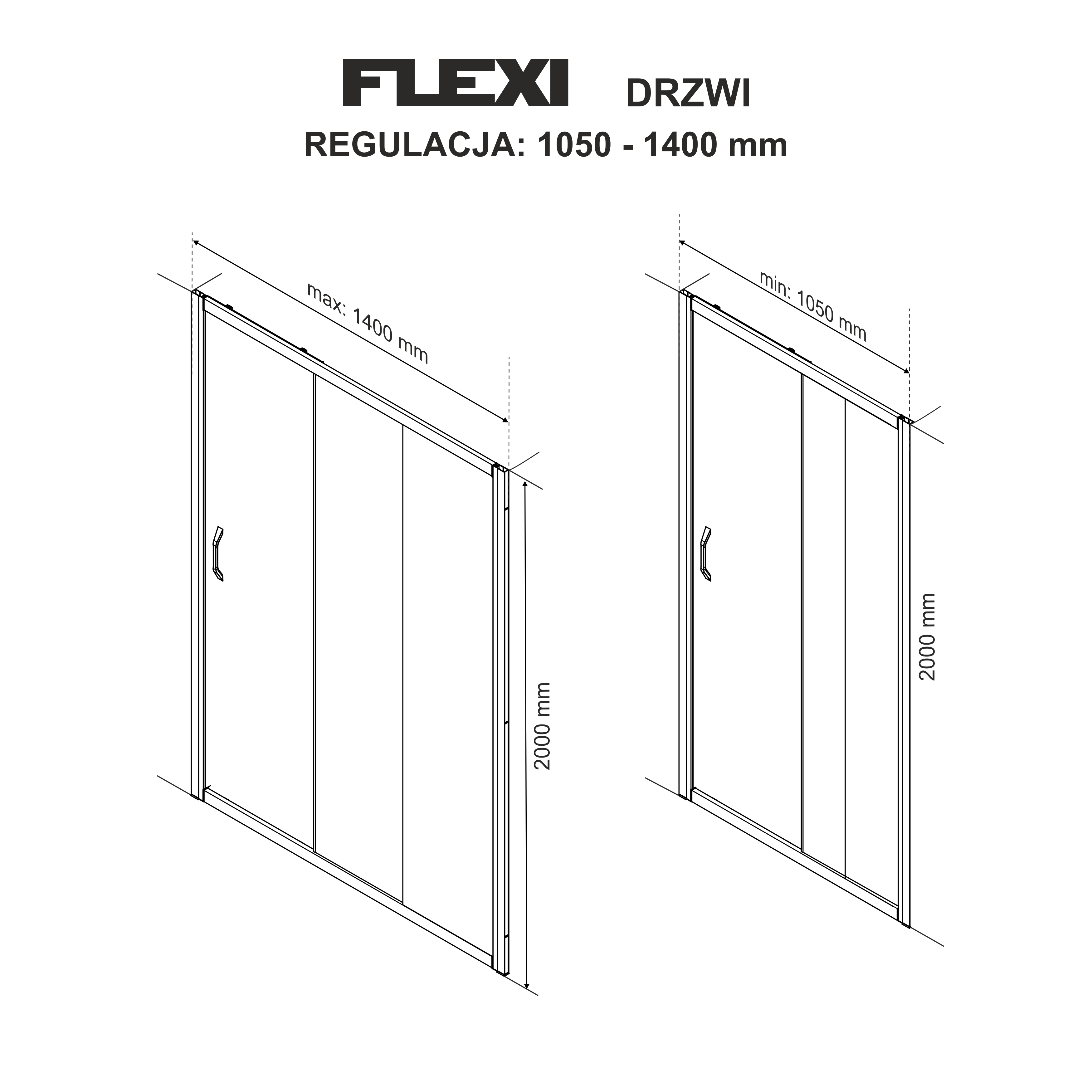 Drzwi przesuwne Flexi regulowane 100 - 140 x 200 Durasan - 3