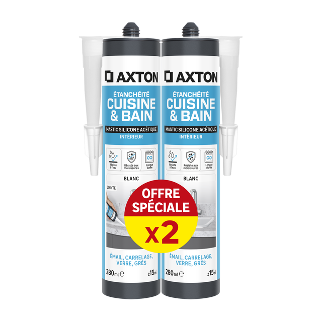 Lot de 2 mastics d'étanchéité Cuisine et bain AXTON blanc, 560 ml