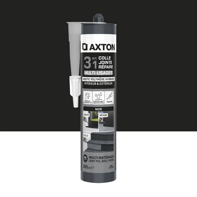 Mastic 3 en 1 multiusage polymère tous matériaux AXTON, noir, 280 ml