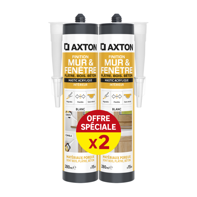 Lot de 2 mastics d'étanchéité Murs et fenêtres AXTON blanc, 560 ml