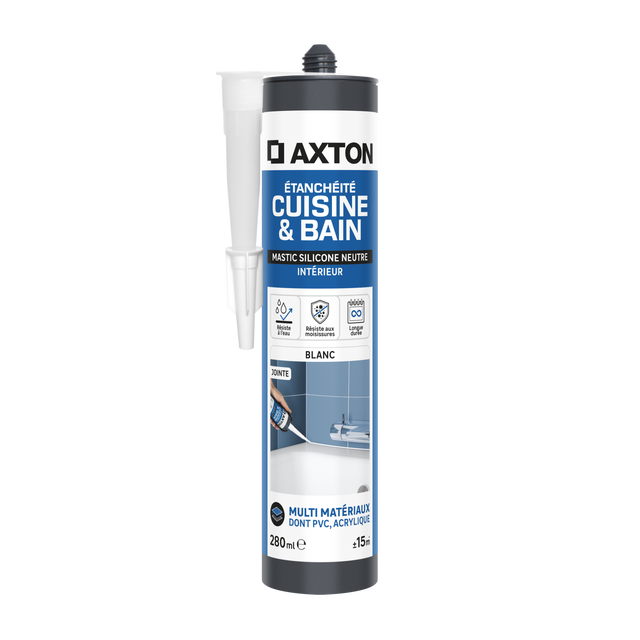 Mastic d'étanchéité Cuisine et bain neutre AXTON blanc 280ml