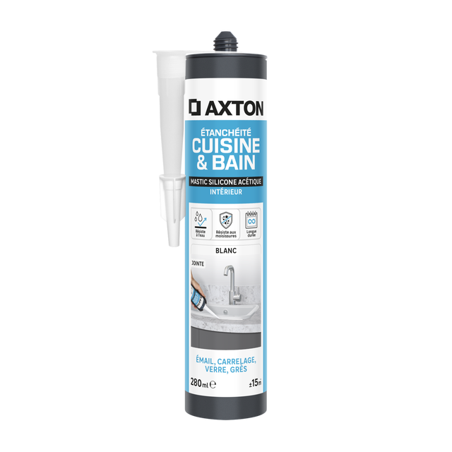 Mastic d'étanchéité Cuisine et bain AXTON blanc, 280 ml
