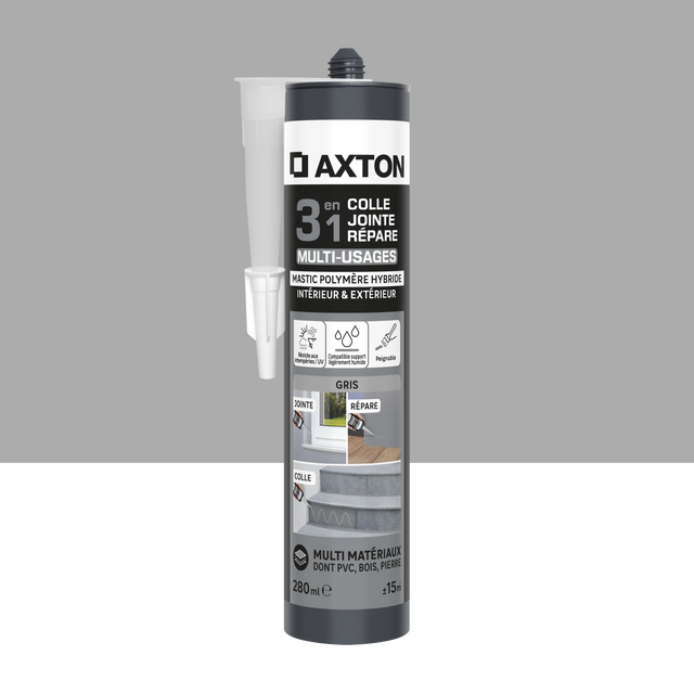 Mastic d'étanchéité 3en1 multiusage AXTON gris, 280 ml