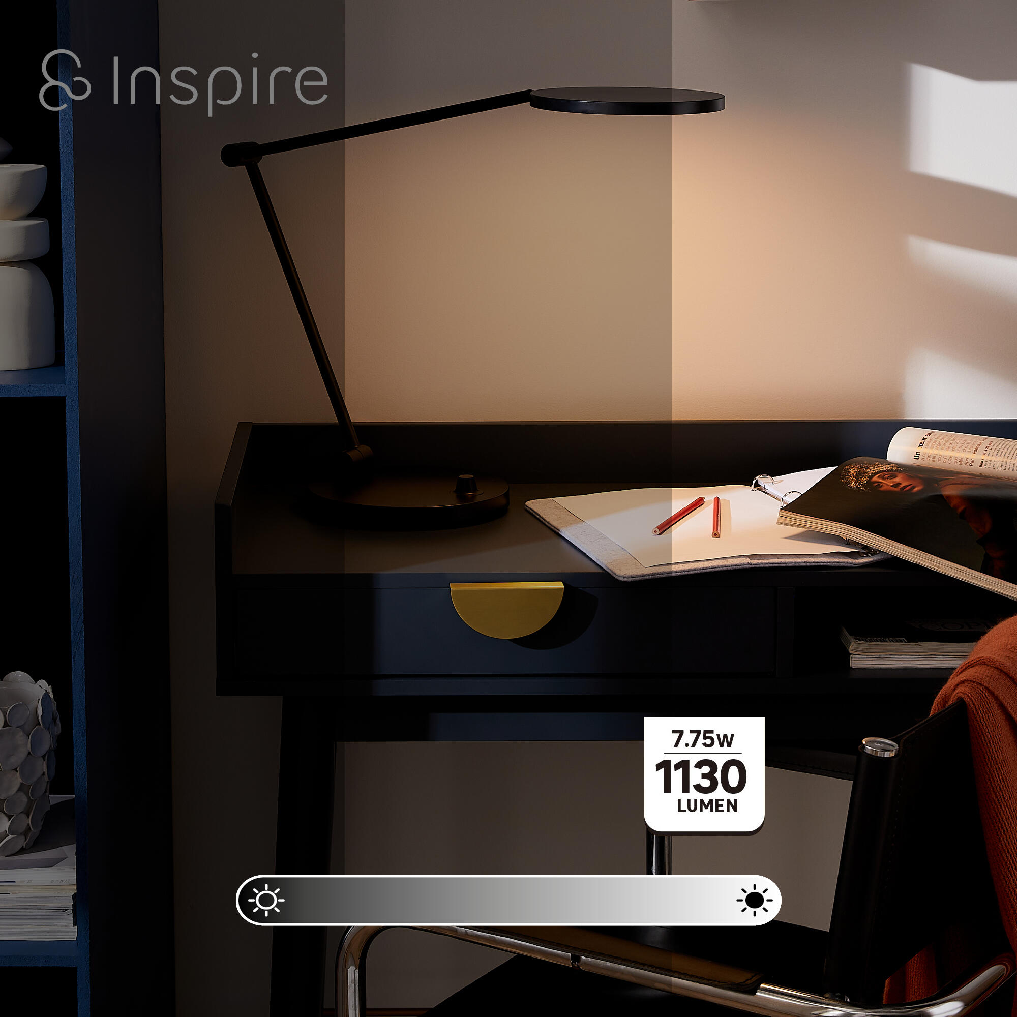 Lampe de bureau LED Clura, intensité variable, noir, H.46.7, INSPIRE - 8