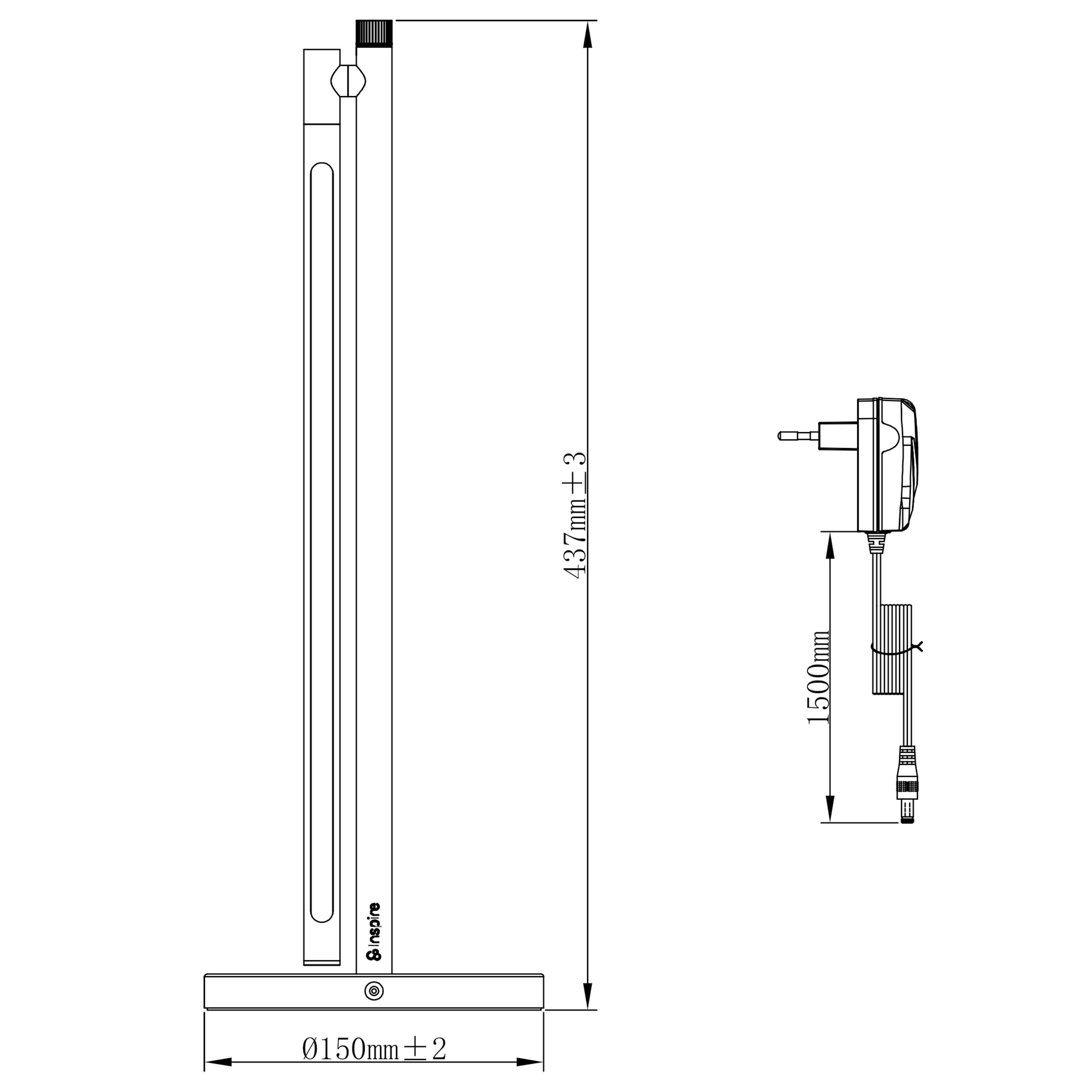 Flexo para escritorio LED Delgado INSPIRE con estructura de hierro negro CCT 3000K-5000K - 3
