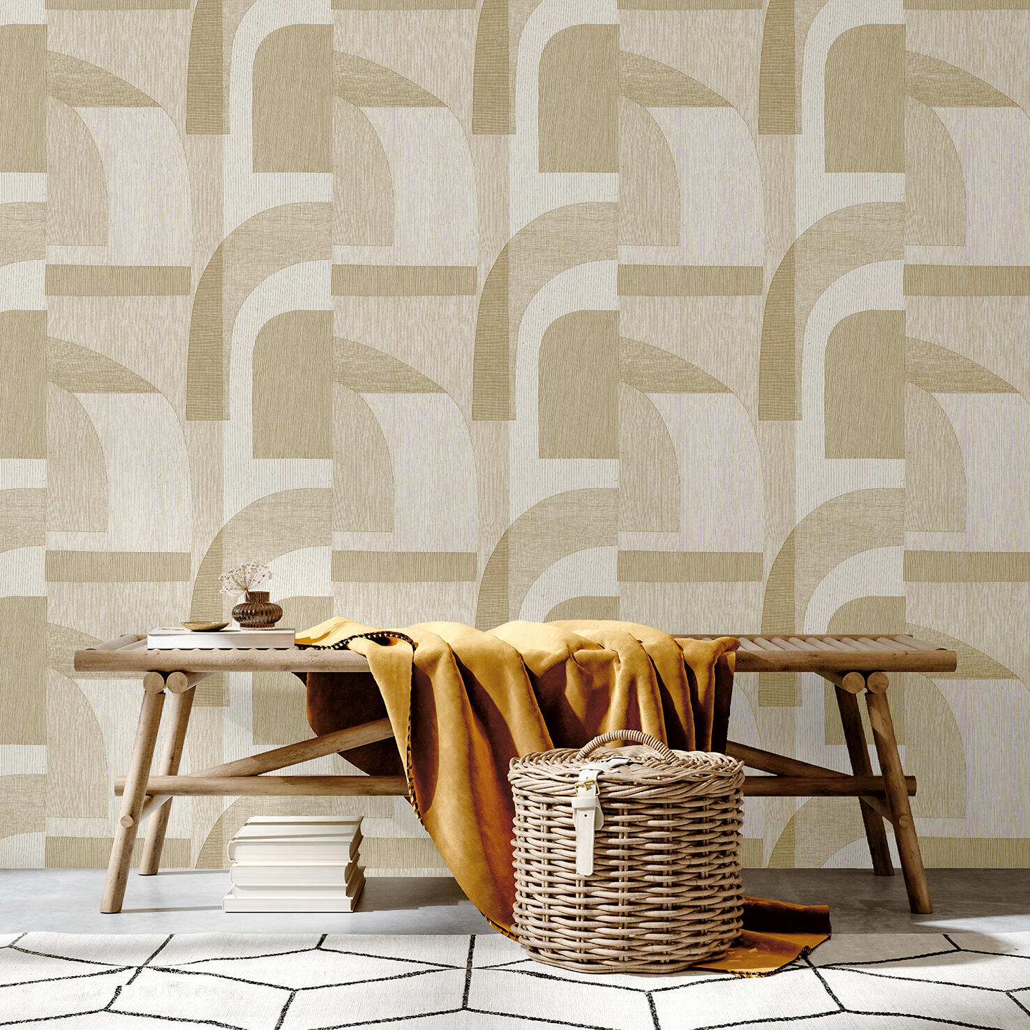 Papier peint intissé Abaca gravure caramel | Leroy Merlin