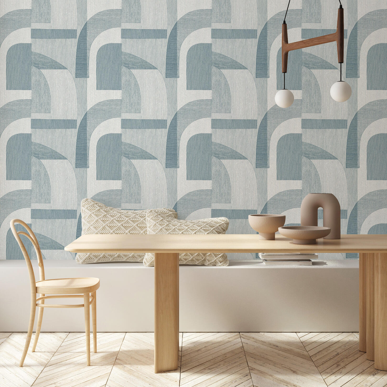 Papier peint intissé Abaca gravure bleu | Leroy Merlin