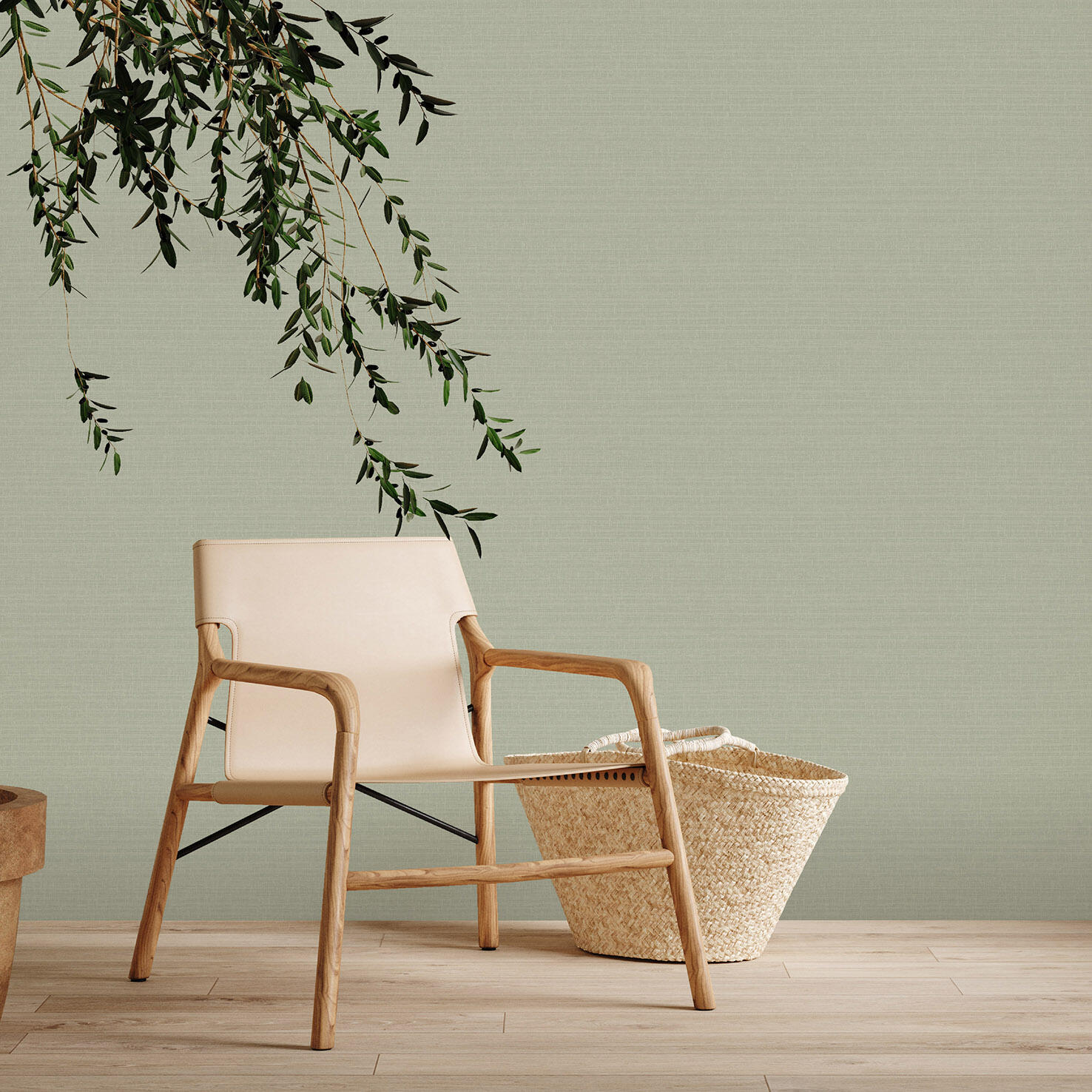 Papier peint intissé Abaca craft vert tilleul | Leroy Merlin