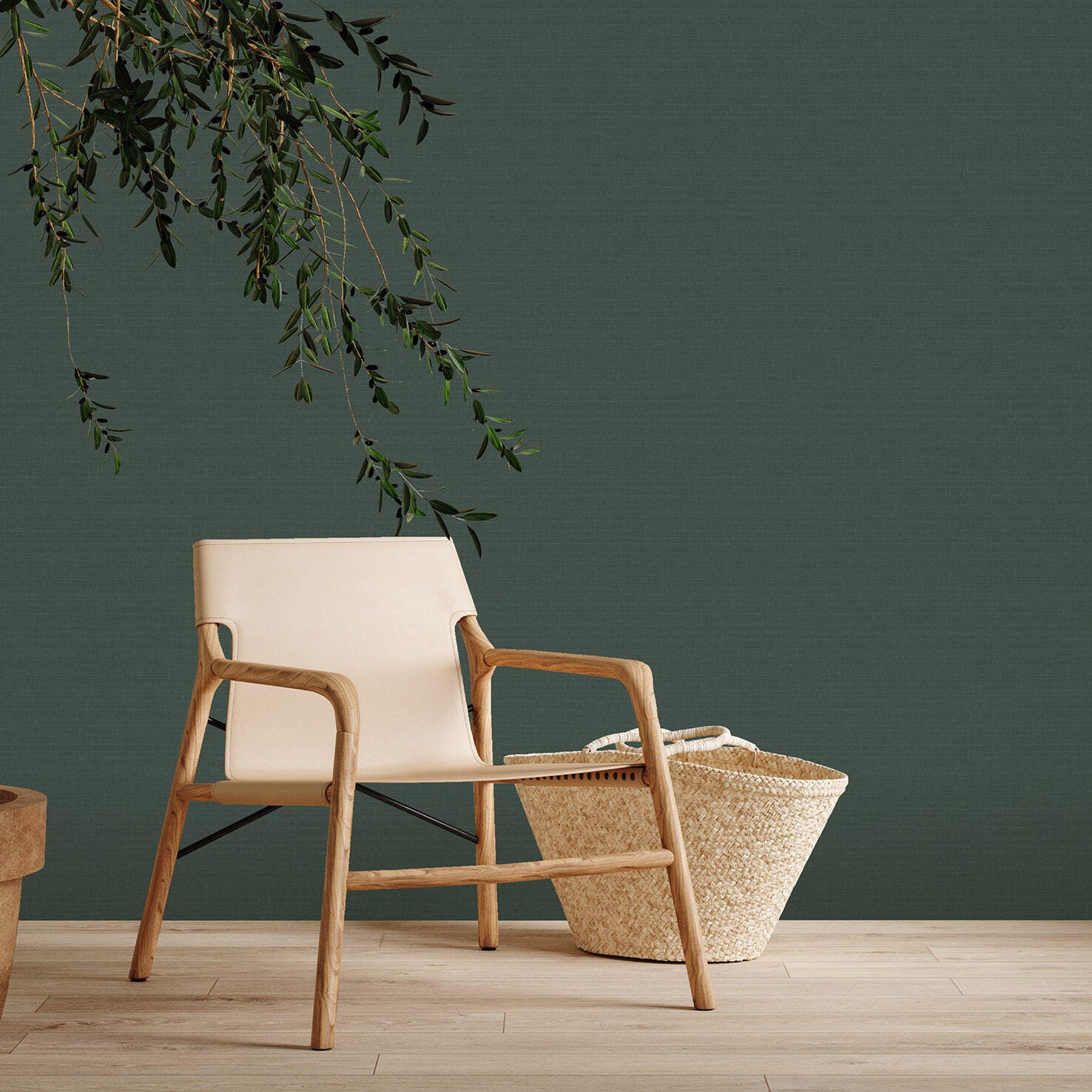 Papier peint intissé Abaca craft vert sapin | Leroy Merlin