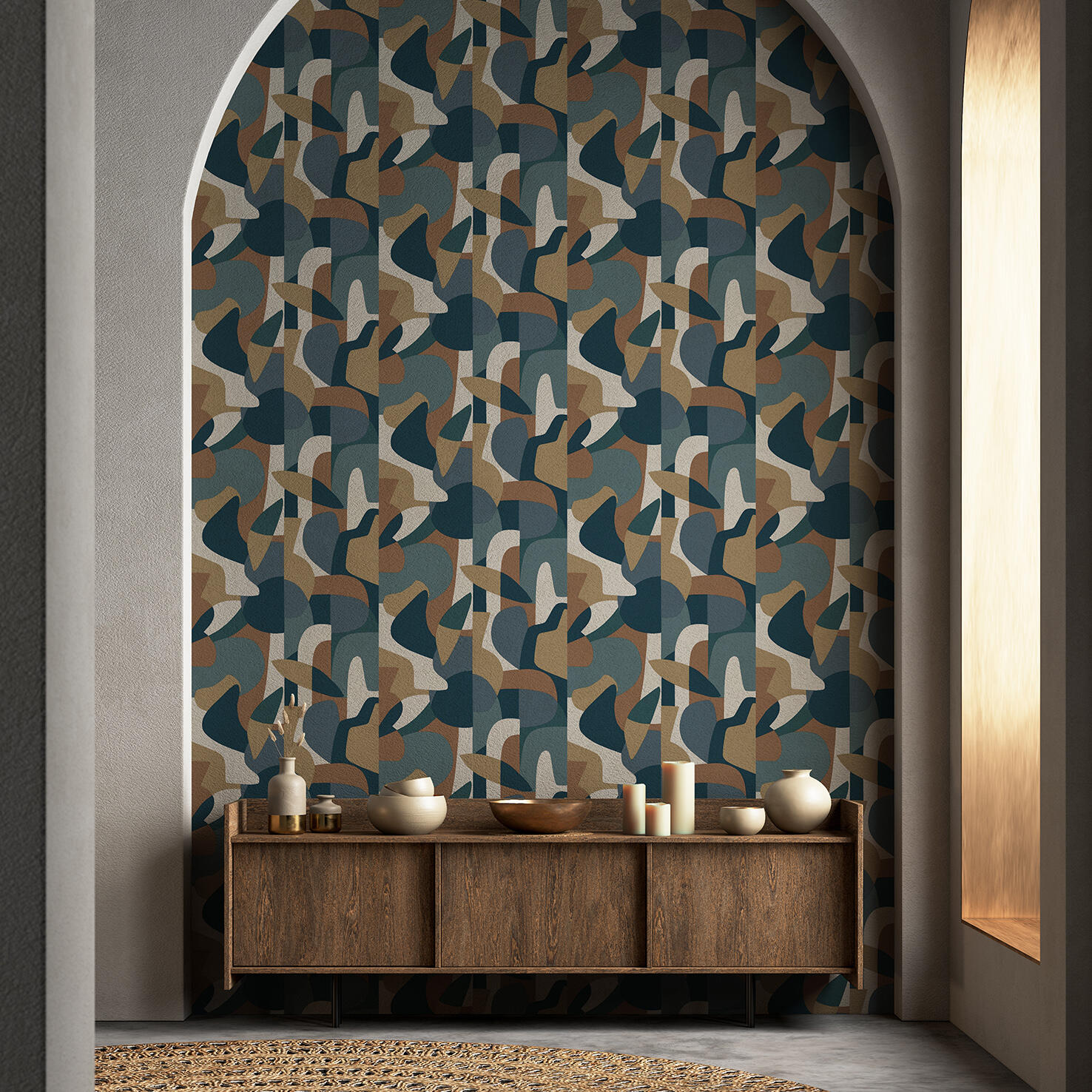 Papier peint intissé Abaca origine bleu et canelle | Leroy Merlin