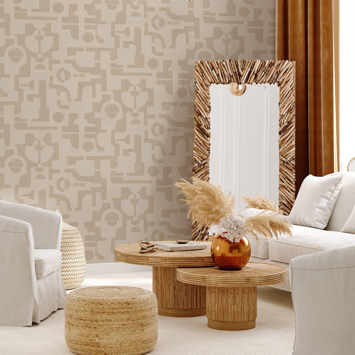 Papier peint intissé Abaca empreintes beige | Leroy Merlin