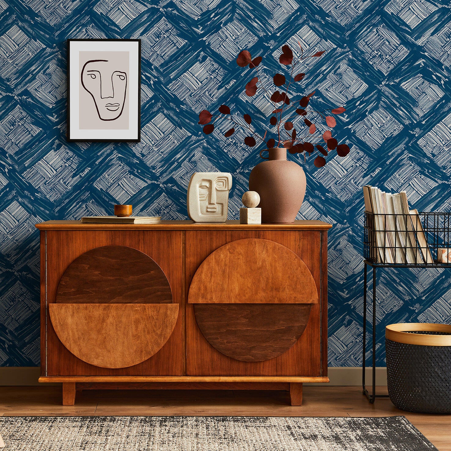 Papier peint intissé Abaca boho bleu denim | Leroy Merlin