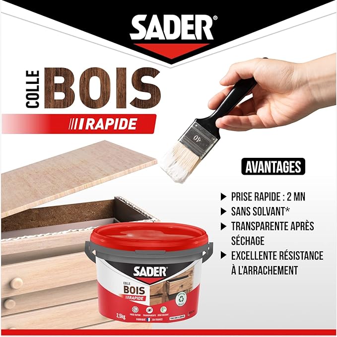 Colle d'assemblage pâte Bois rapide pro d2 SADER, 2.5 Kg transparent - 3