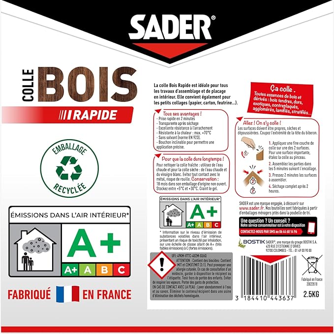 Colle d'assemblage pâte Bois rapide pro d2 SADER, 2.5 Kg transparent - 4
