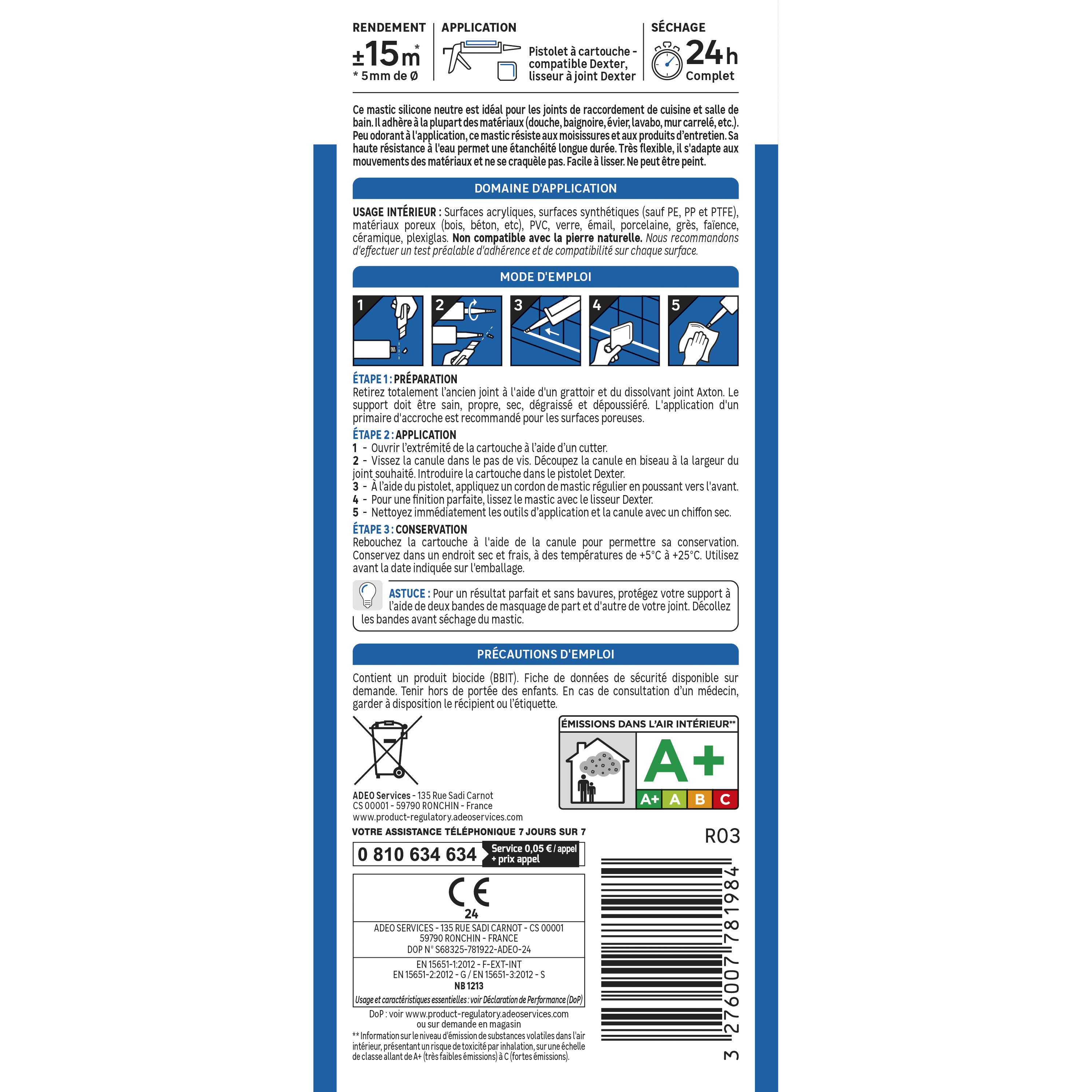 Mastic silicone neutre AXTON, blanc, 280 ml - 6