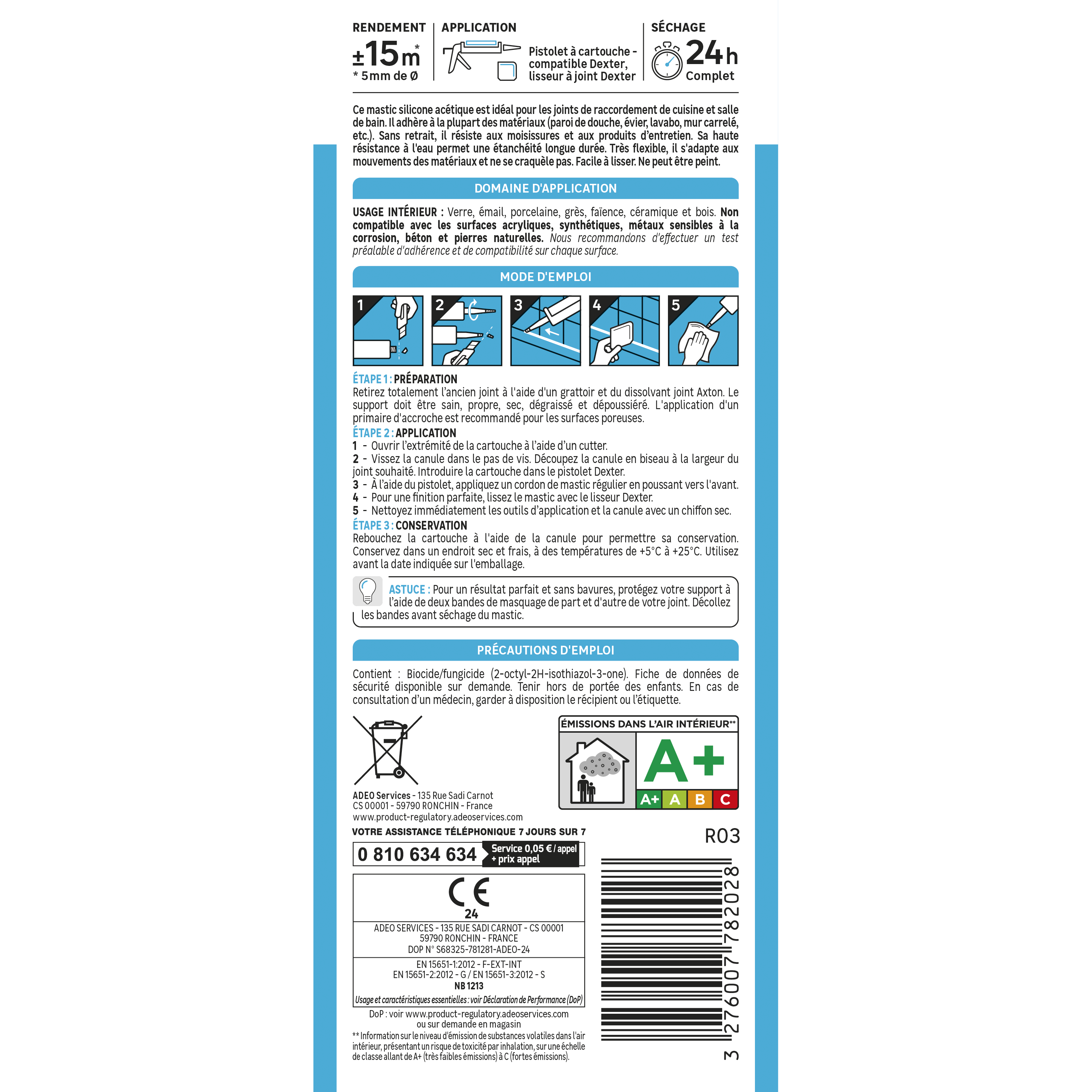 Mastic AXTON, transparent, 280 ml - 5