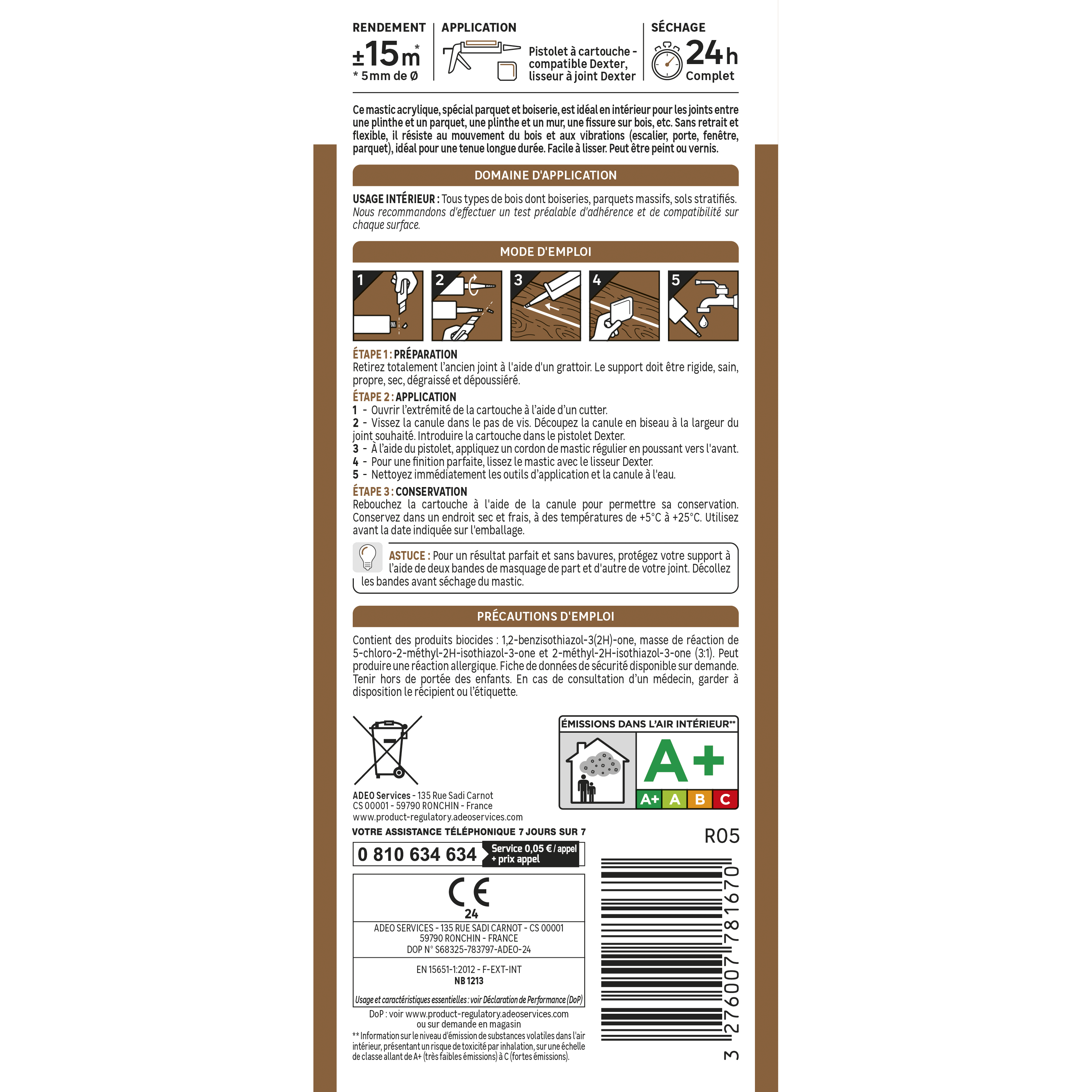 Joint de finition acrylique AXTON, chêne moyen, 280 ml - 5