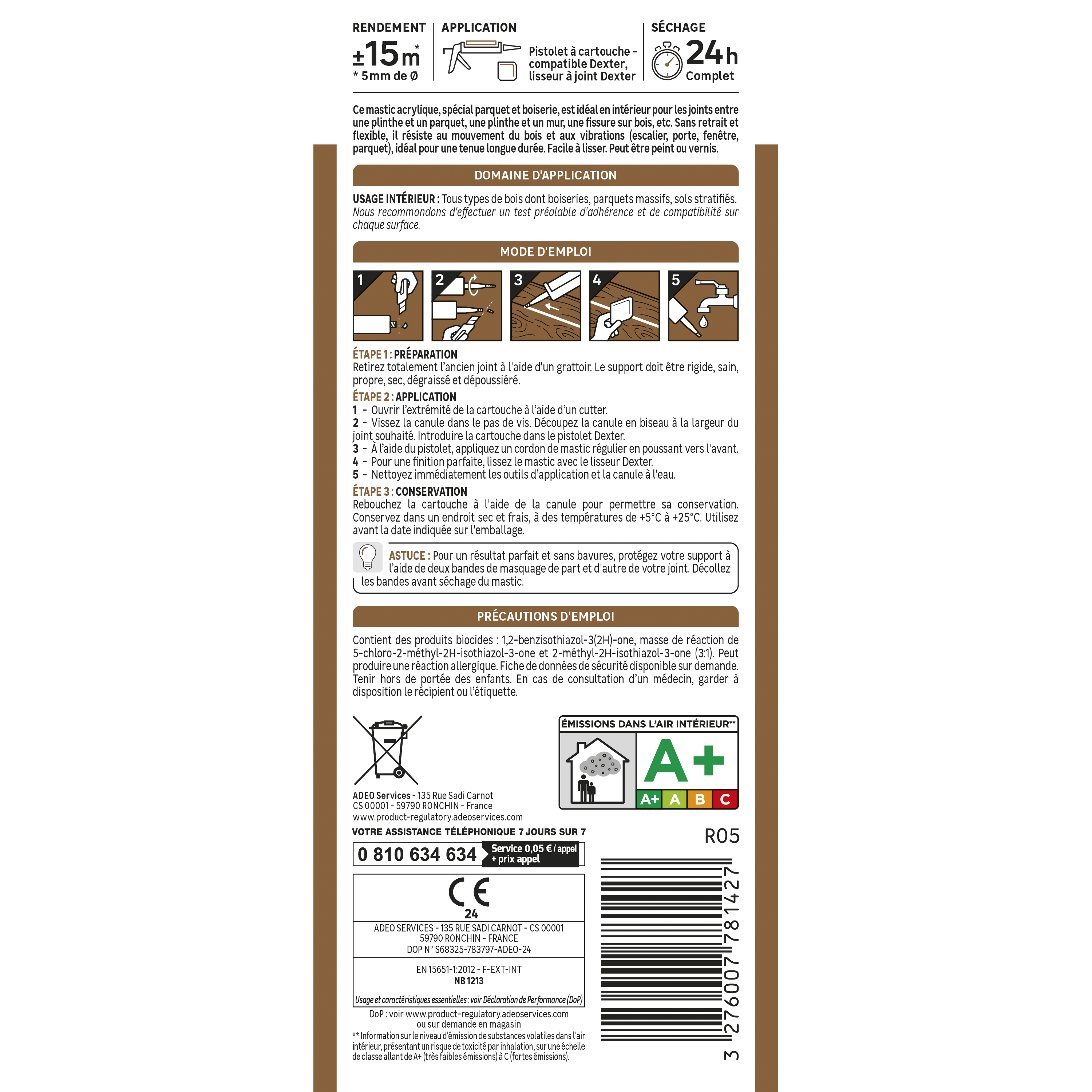 Joint de finition acrylique AXTON, chêne clair, 280 ml - 5
