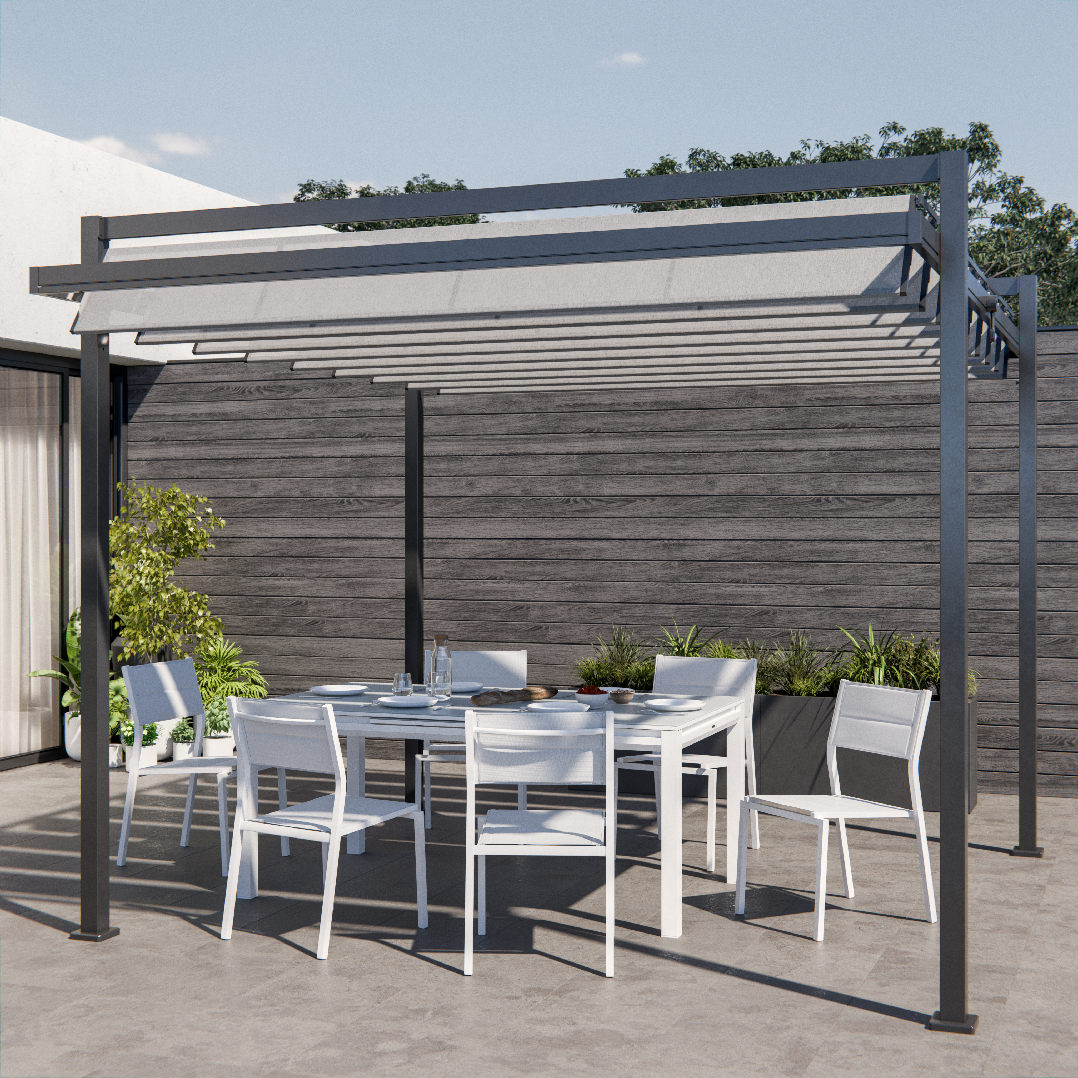 Conjunto de jardín odyssea/orion beta extensible de aluminio blanco 6 personas