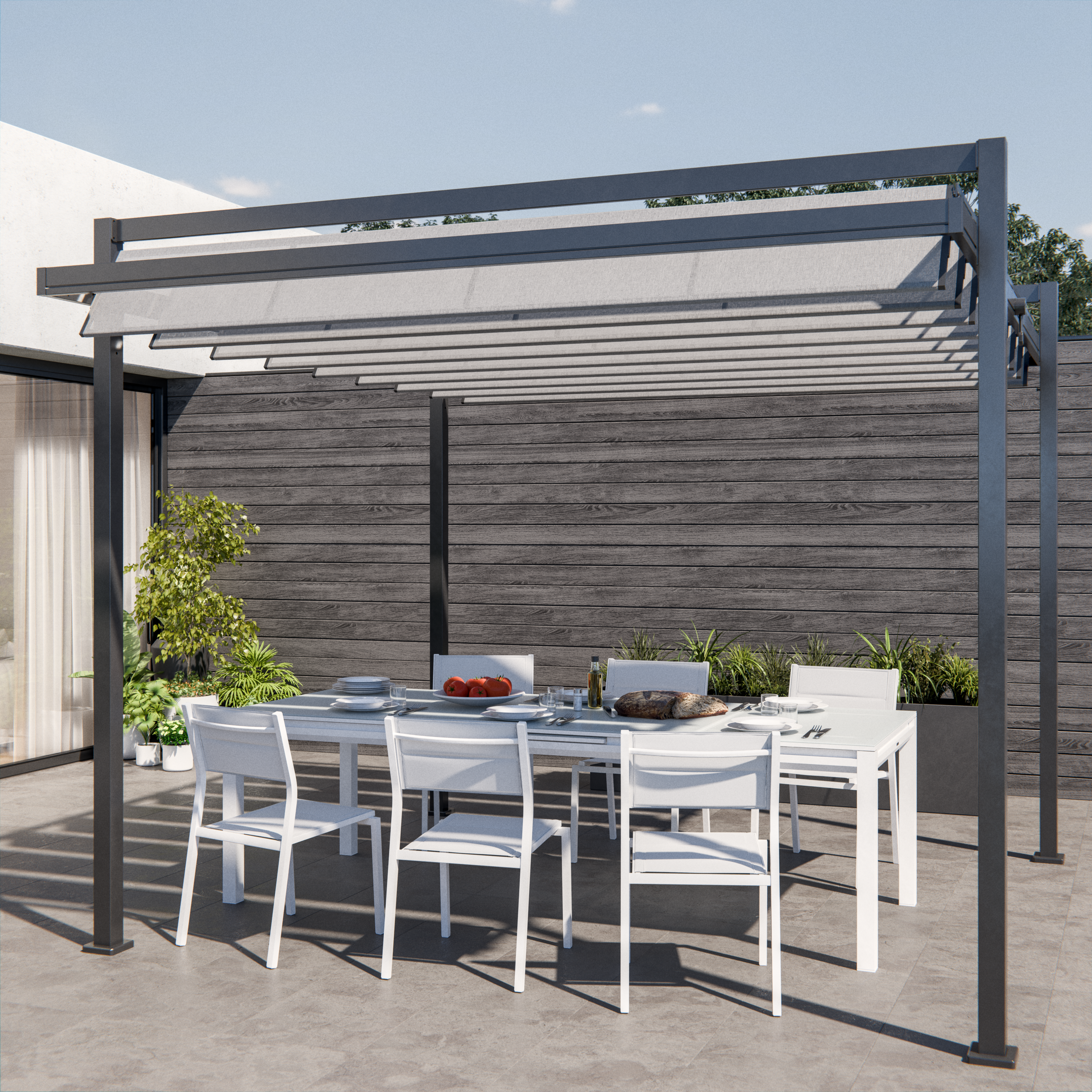 Conjunto de jardín odyssea/orion beta extensible de aluminio blanco 6 personas