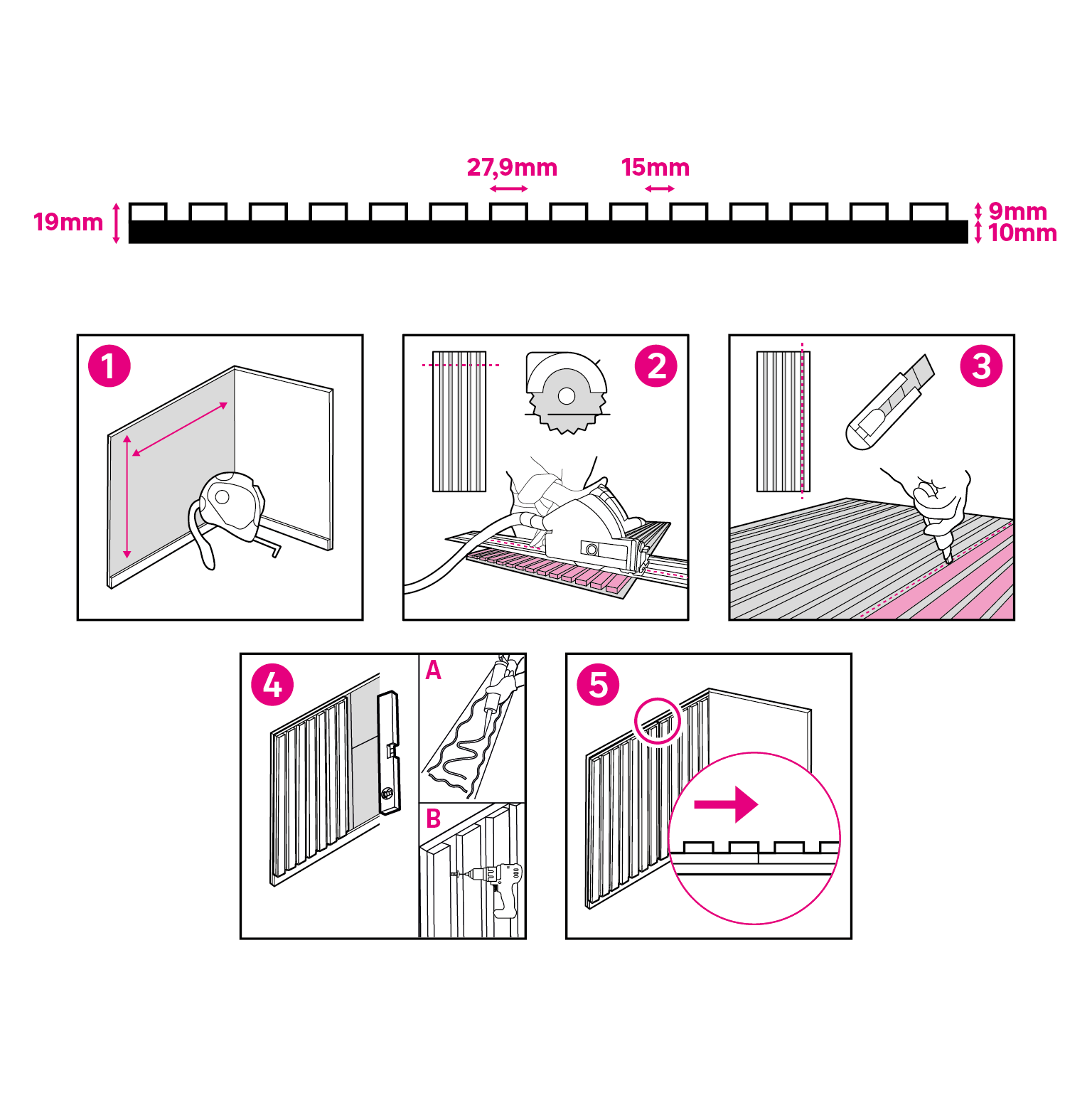 4 dalles tasseaux décor chêne naturel, fond feutrine noir Ravik ARTENS, 60x60 cm - 6