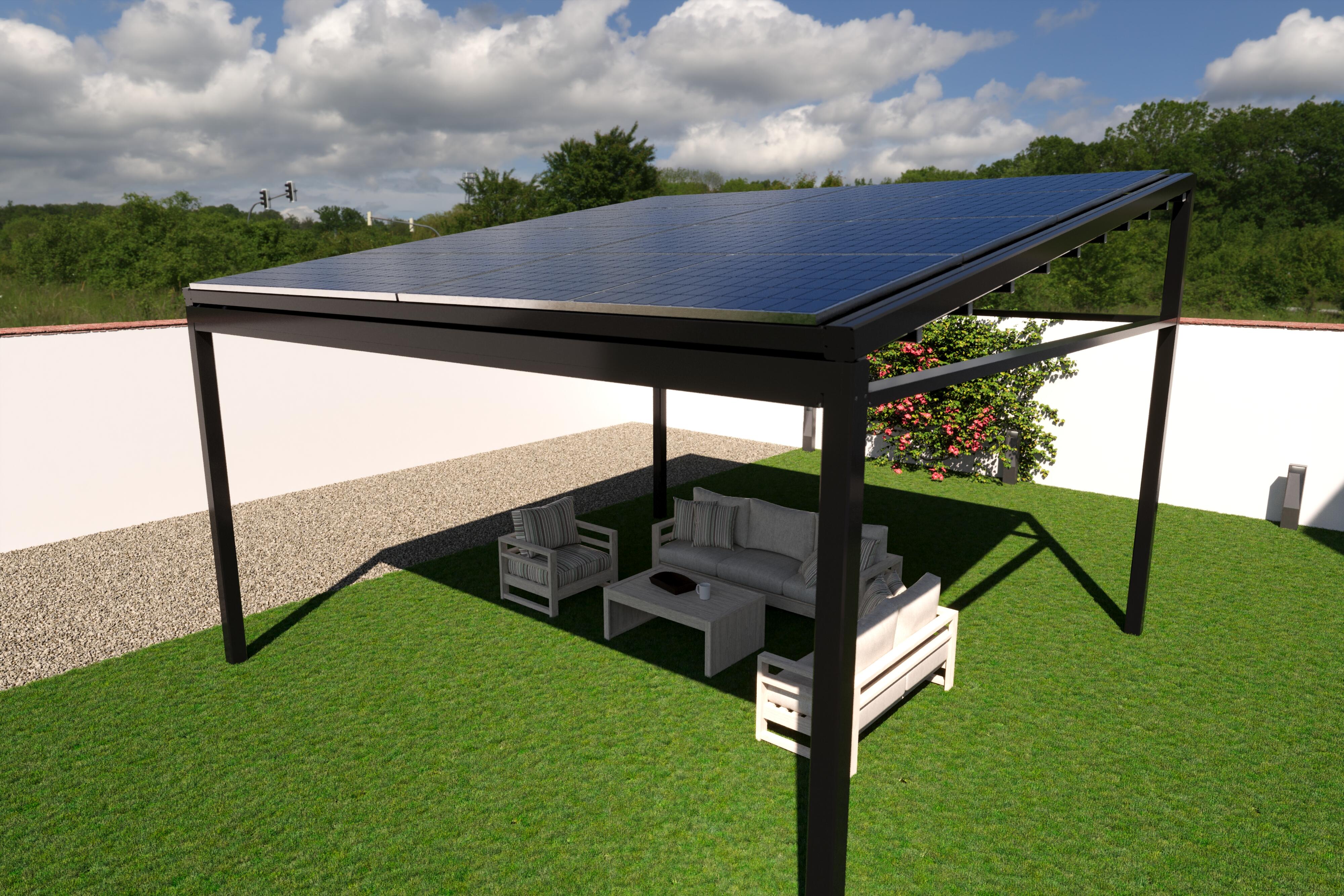 pergola de aluminio con cubierta genova solar de 484 x 470 cm gris