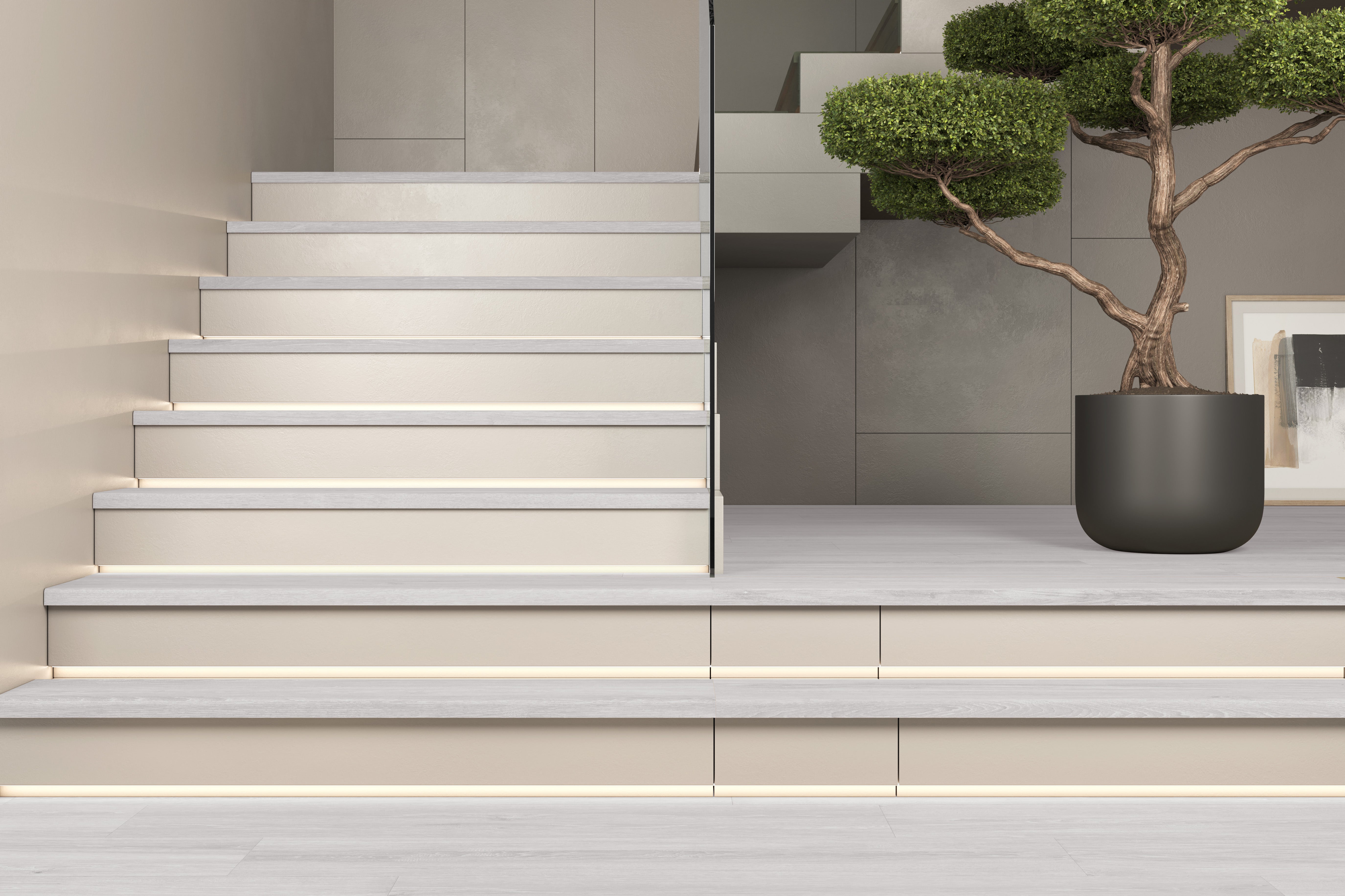 Pack de 2 peldaños gres porcelánico Underwood efecto madera gris 120x32cm espesor 50mm - 4