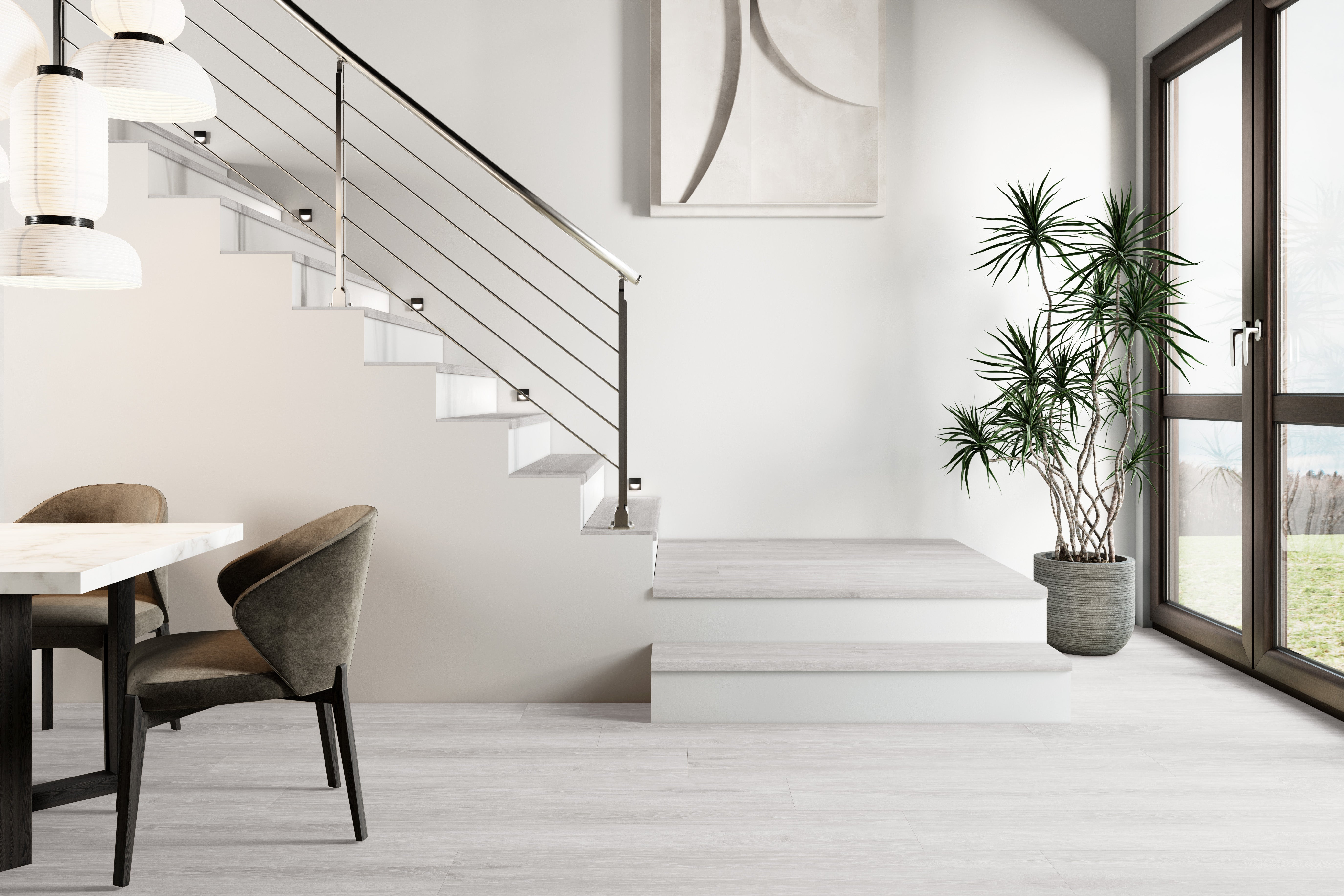 Pack de 2 peldaños gres porcelánico Underwood efecto madera gris 120x32cm espesor 50mm - 2