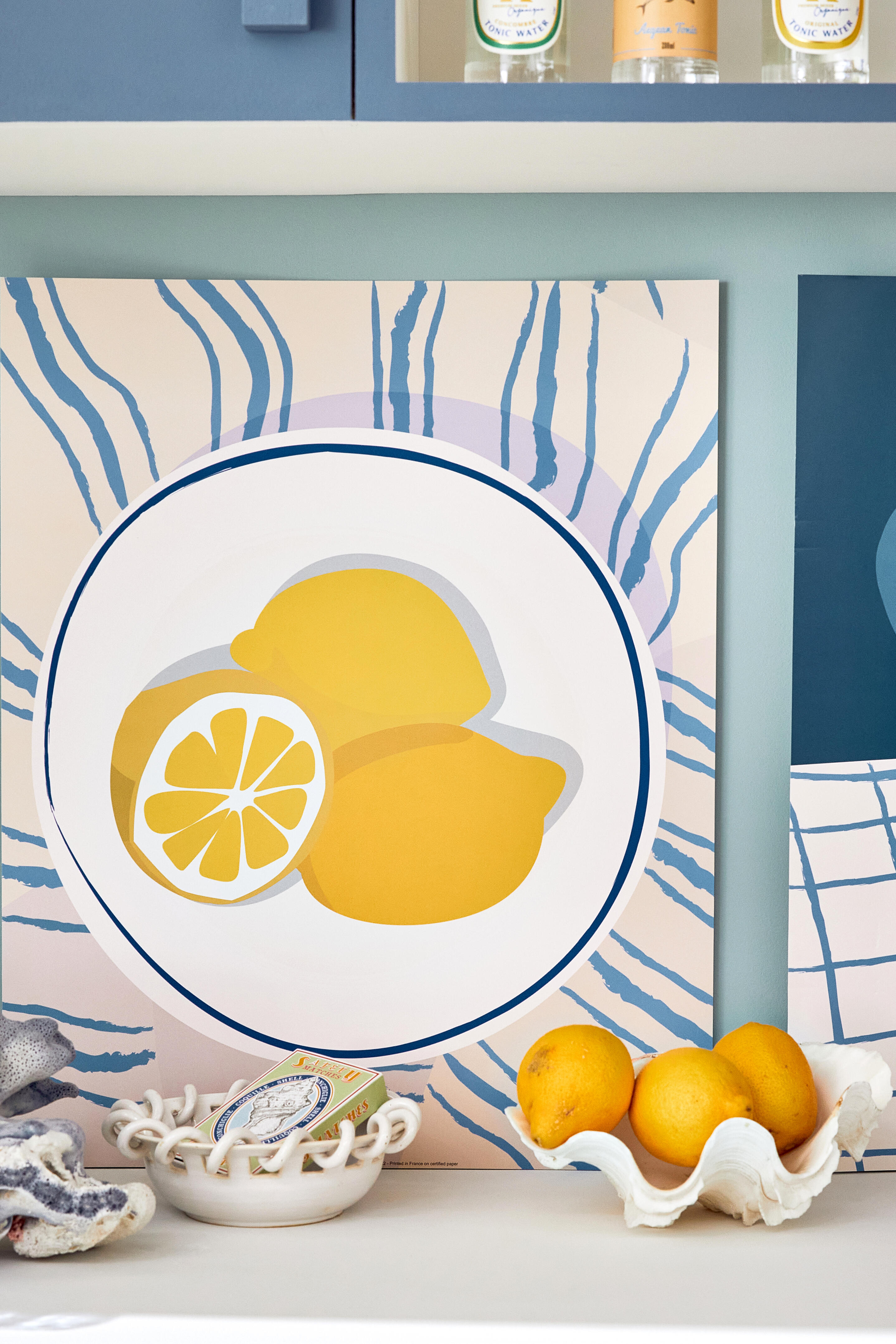 Affiche Citrons d'été, bleu, jaune, blanc EDITIONS BRAUN l.50 x H.40 cm - 5