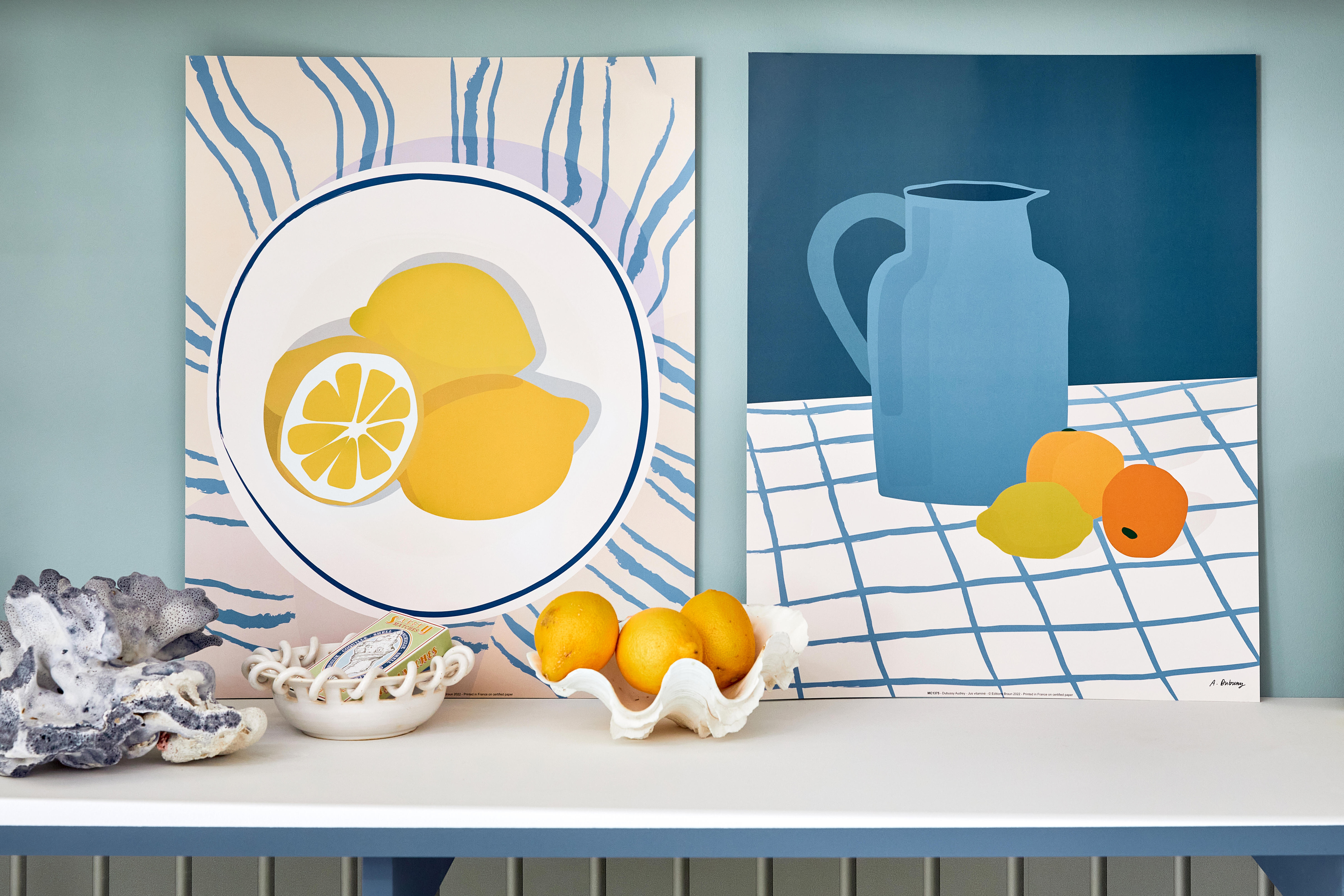 Affiche Citrons d'été, bleu, jaune, blanc EDITIONS BRAUN l.50 x H.40 cm - 3