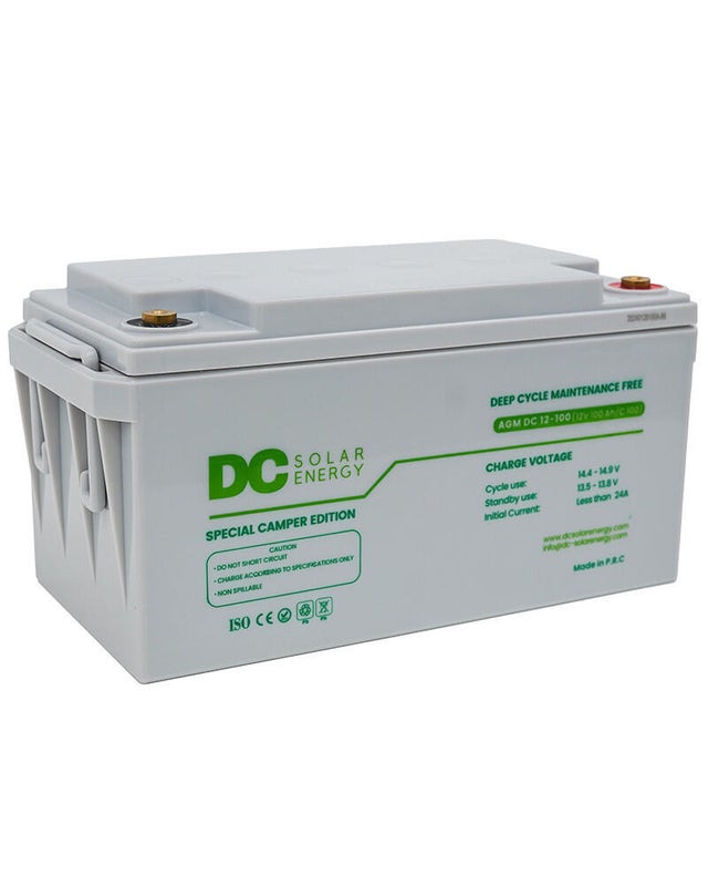 Batería AGM para camper sin mantenimiento de 12V y 100Ah DC Solar