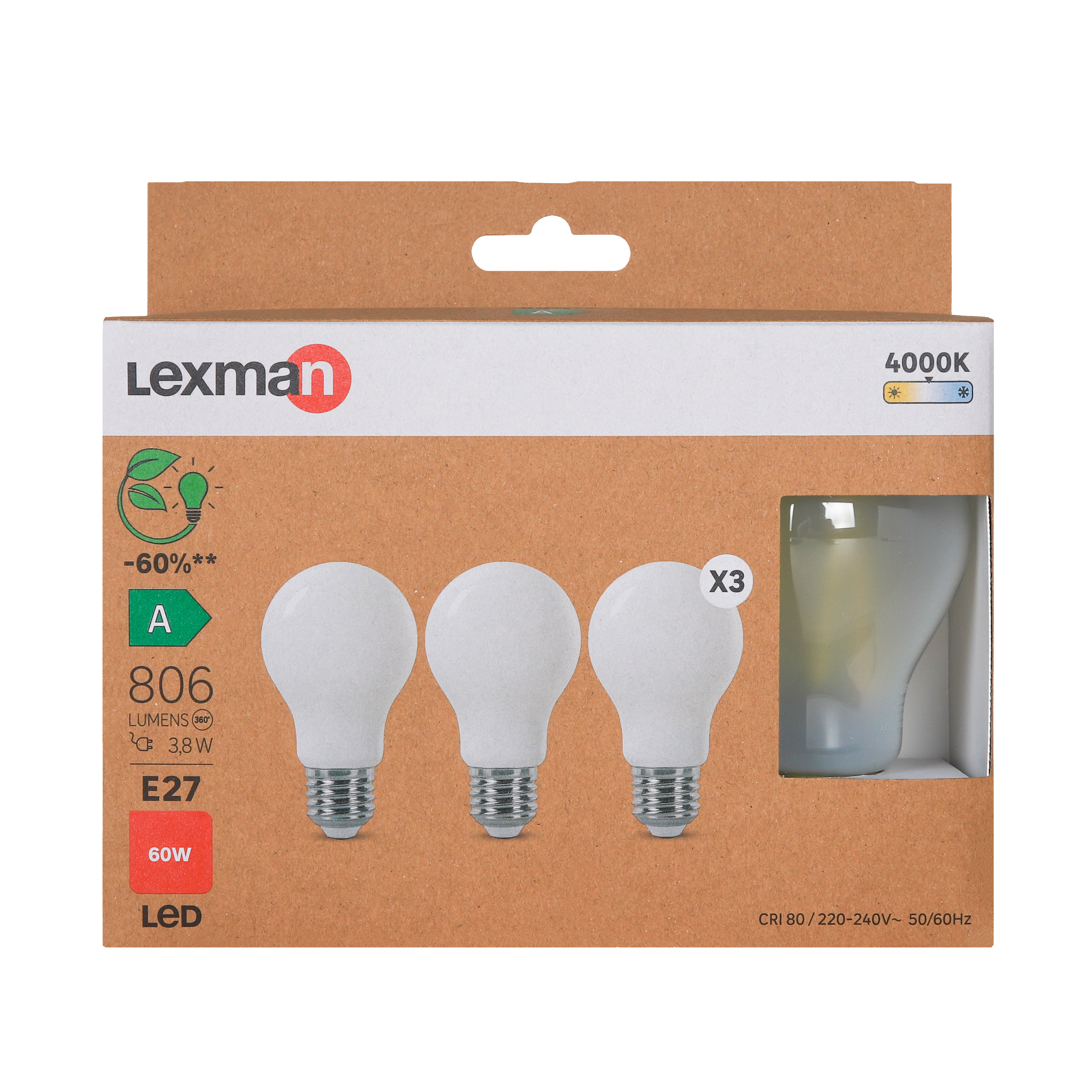 Żarówka LED 3 szt. E27 3,8 W 806 lm Neutralna biel Lexman - 4