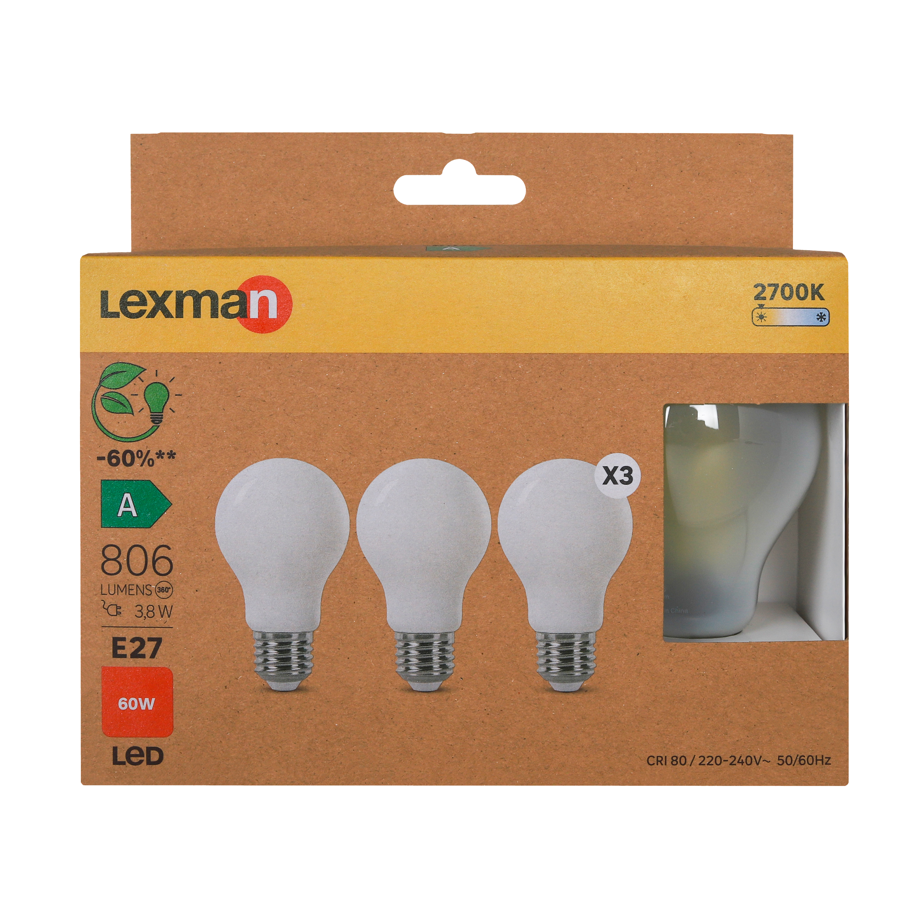 Pack de 3 bombillas LED filamento E27 clase A (mayor ahorro energético) 806 lúmenes 3.8W color de la luz blanco cálido 2700K CRI 89-80 luz natural y fiel - 4